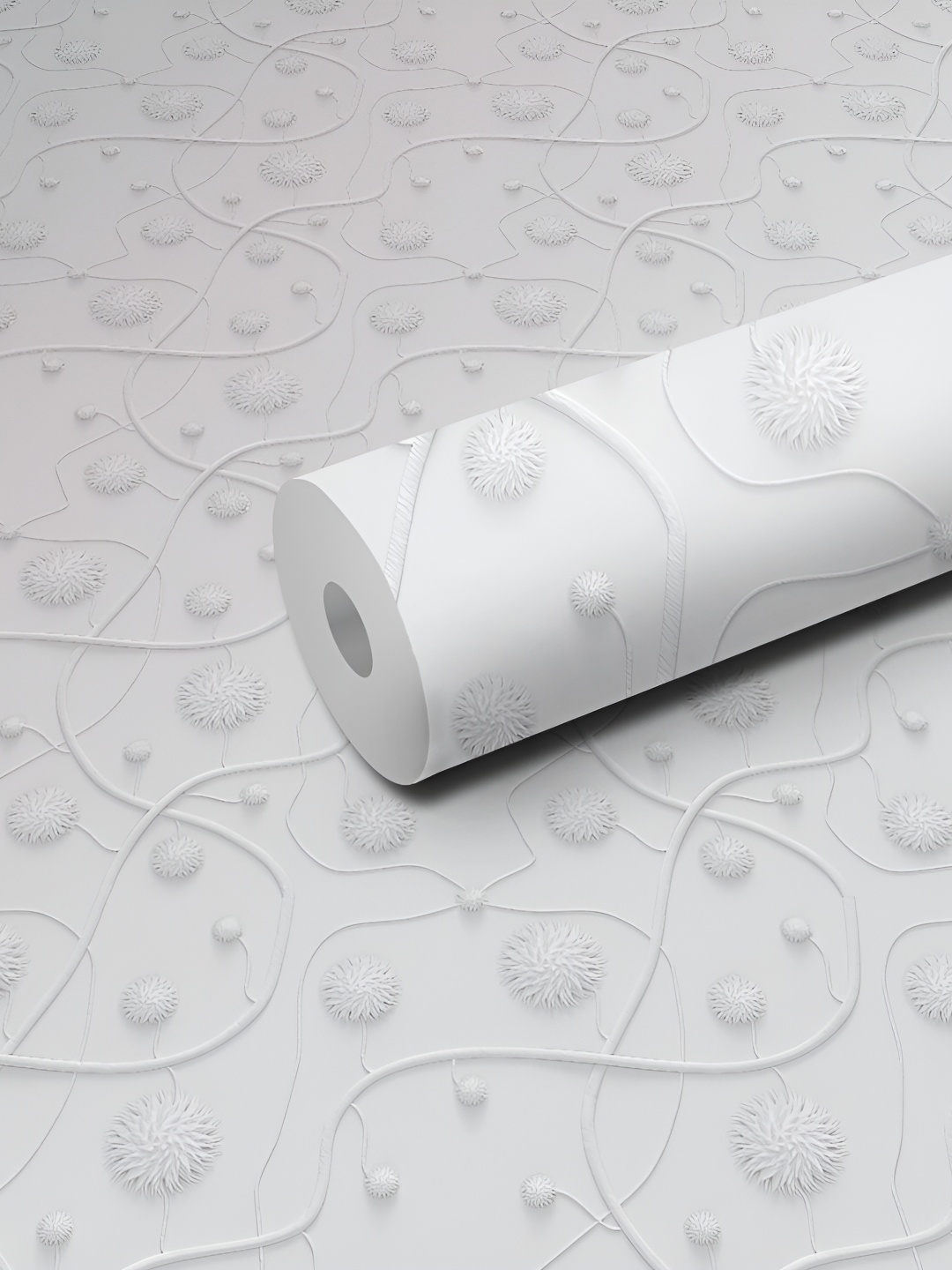 

WALLWEAR White & Grey Printed Self-Adhesive Waterproof Wallpaper