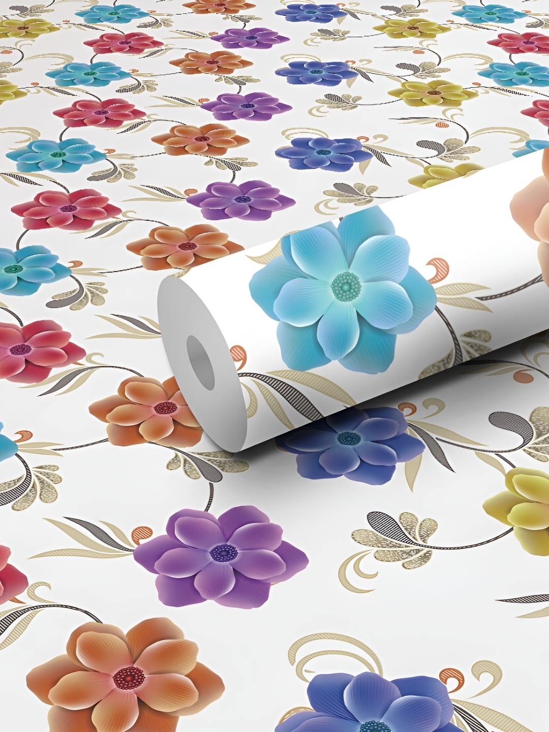 

WALLWEAR Blue & Red Floral Self-Adhesive Wallpaper