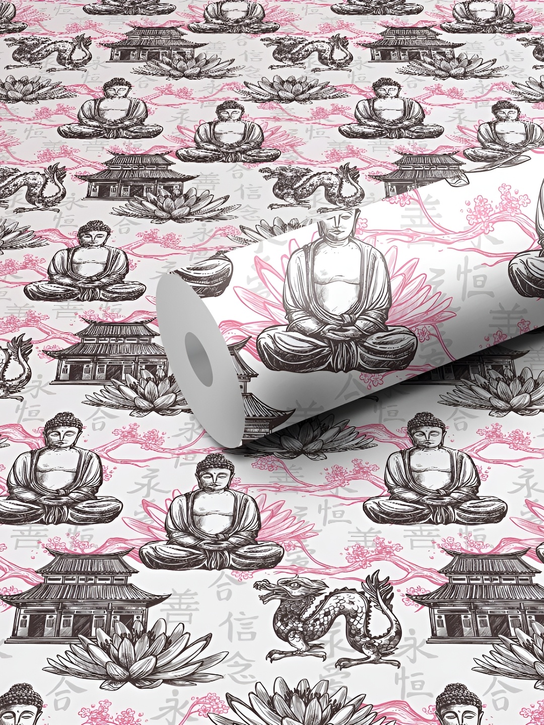 

WALLWEAR Grey & Pink Buddha-patterned Self-Adhesive Wallpaper