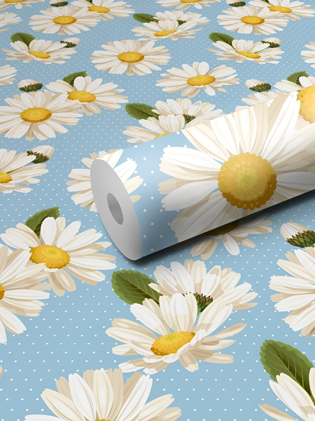 

WALLWEAR White & Blue Floral Printed Self-Adhesive Waterproof Wallpaper