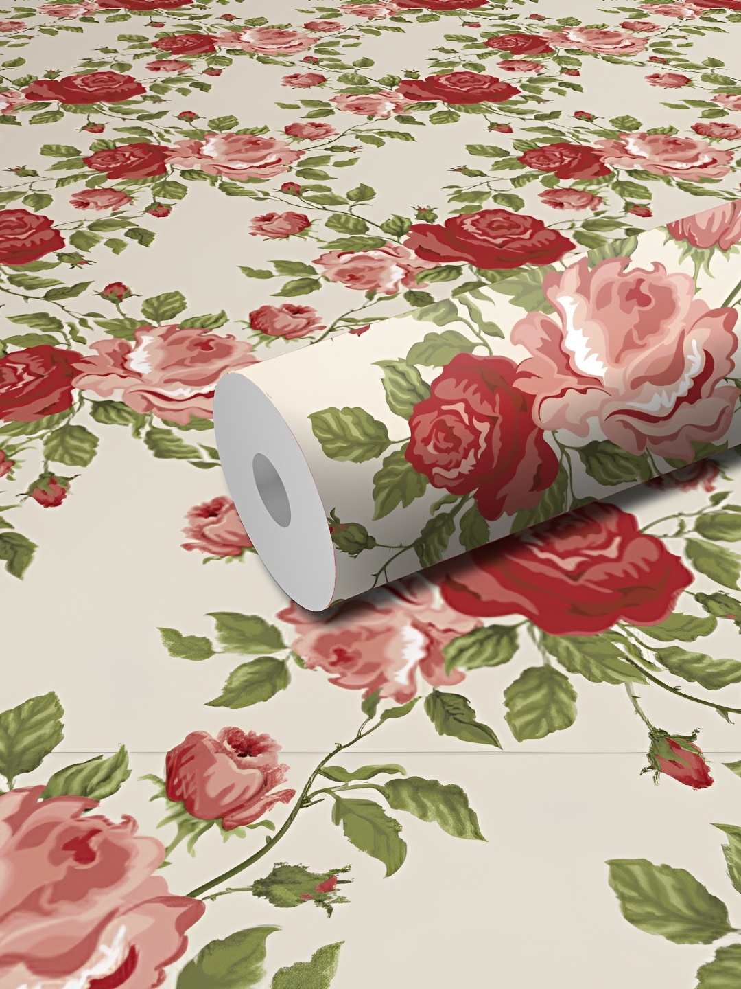 

WALLWEAR Beige & Red Floral Self-Adhesive Wallpaper