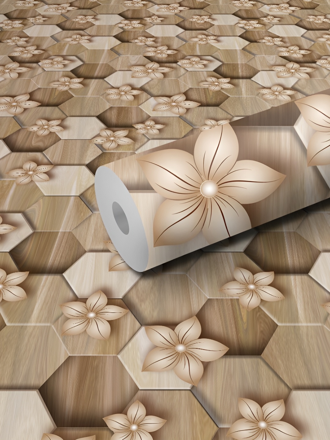 

WALLWEAR Brown Floral & Geometric Self-Adhesive Wallpaper
