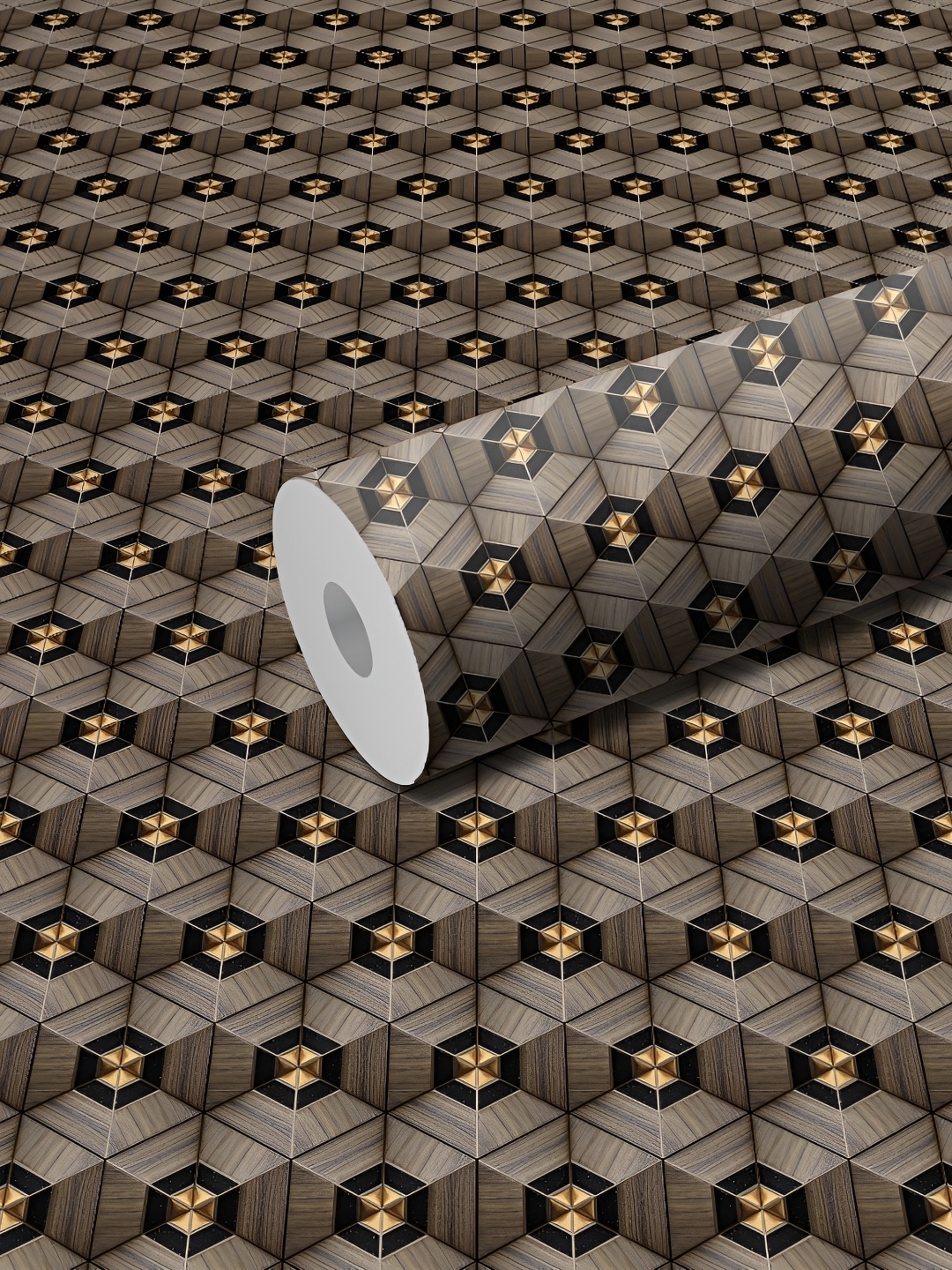 

WALLWEAR Brown & Black Geometric Self-Adhesive Wallpaper