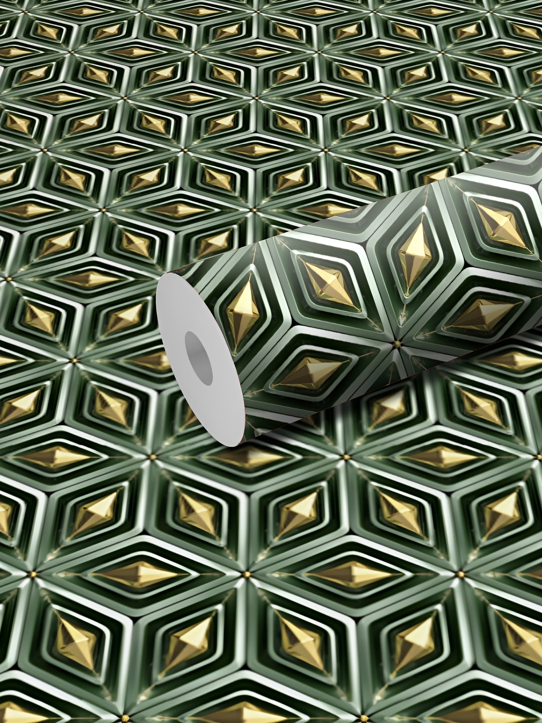 

WALLWEAR Green & Beige Geometric Printed Waterproof Self-Adhesive Wallpaper