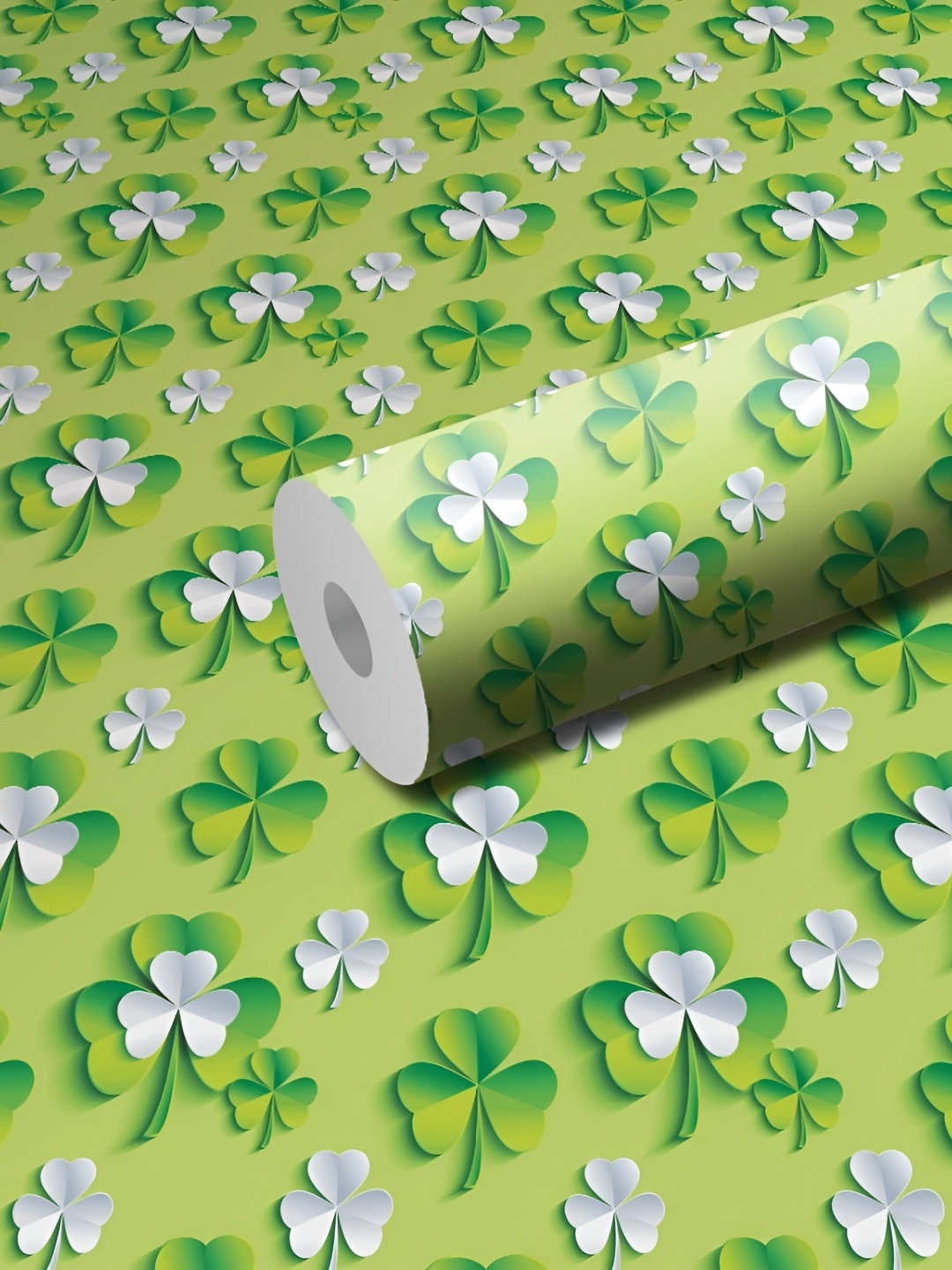 

WALLWEAR Green & White Printed Self Adhesive Removable Wallpaper