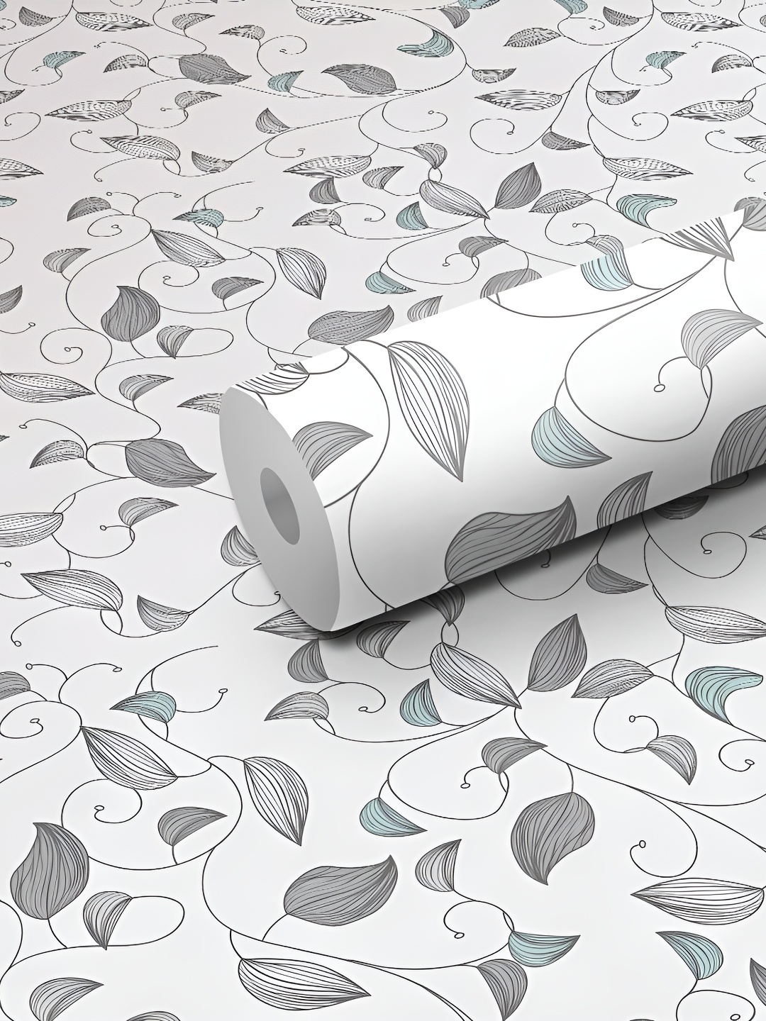 

WALLWEAR White & Grey Leaf Printed Self-Adhesive Removable Wallpaper