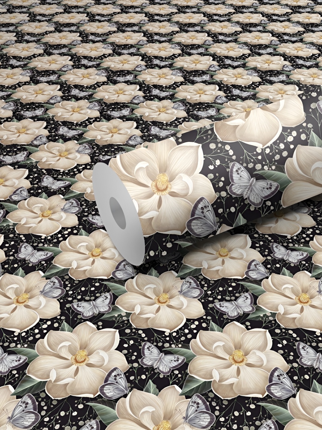

WALLWEAR Black & Beige Floral Printed Waterproof Self-Adhesive Wallpaper