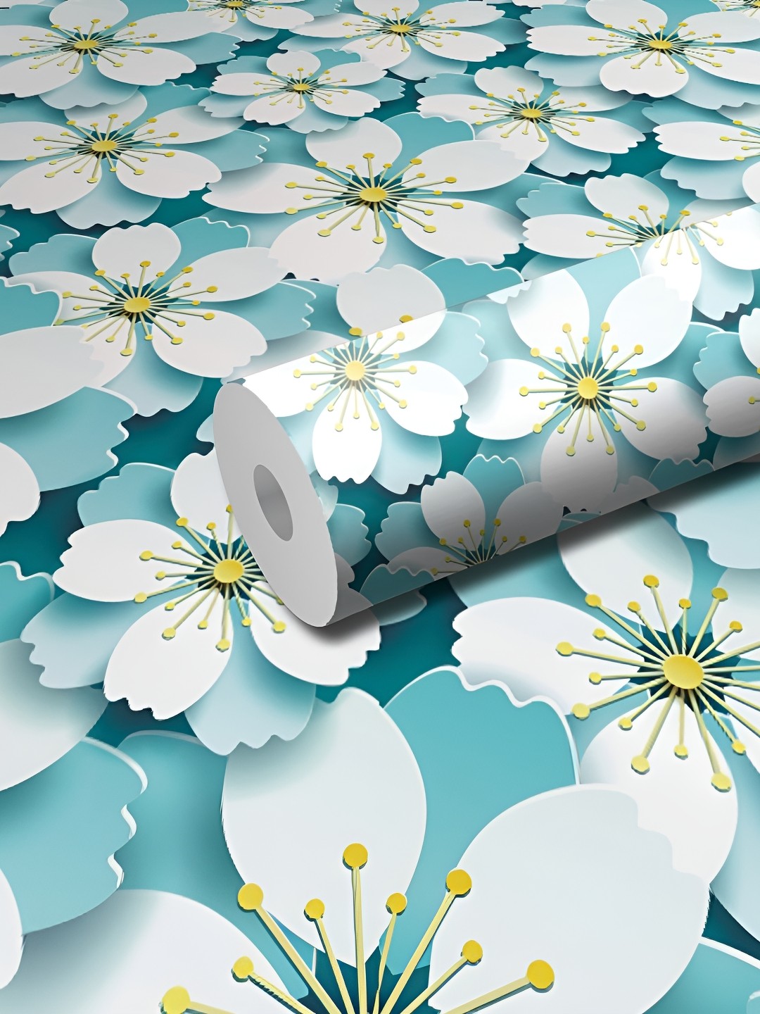 

WALLWEAR White & Blue Printed Self-Adhesive Laminated Wallpaper