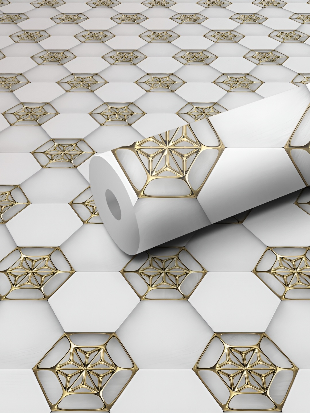 

WALLWEAR White & Grey Geometric-Printed Self-Adhesive Removable Wallpaper