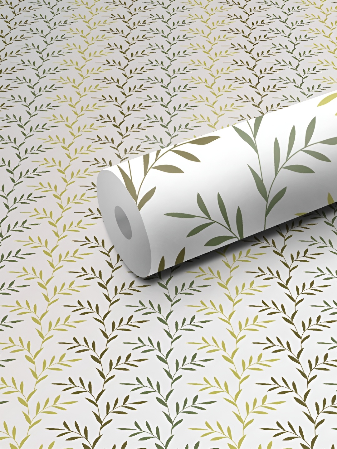 

WALLWEAR White & Green Printed Self Adhesive Removable Wallpaper For Wall