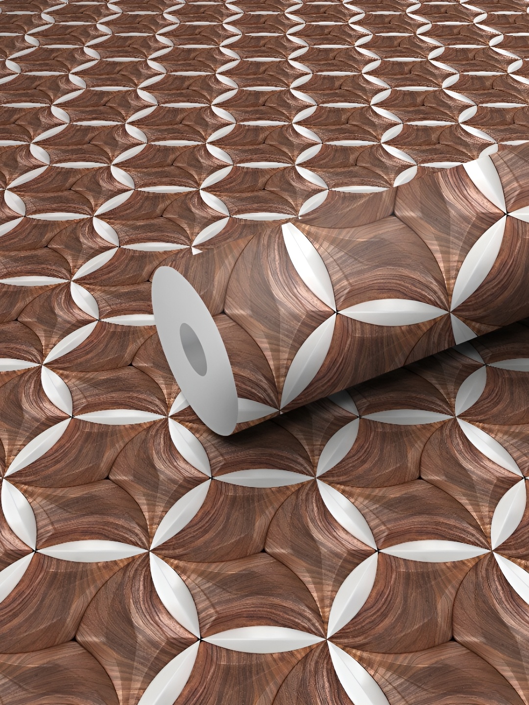 

WALLWEAR Brown & White Printed Self-Adhesive Laminated Wallpaper