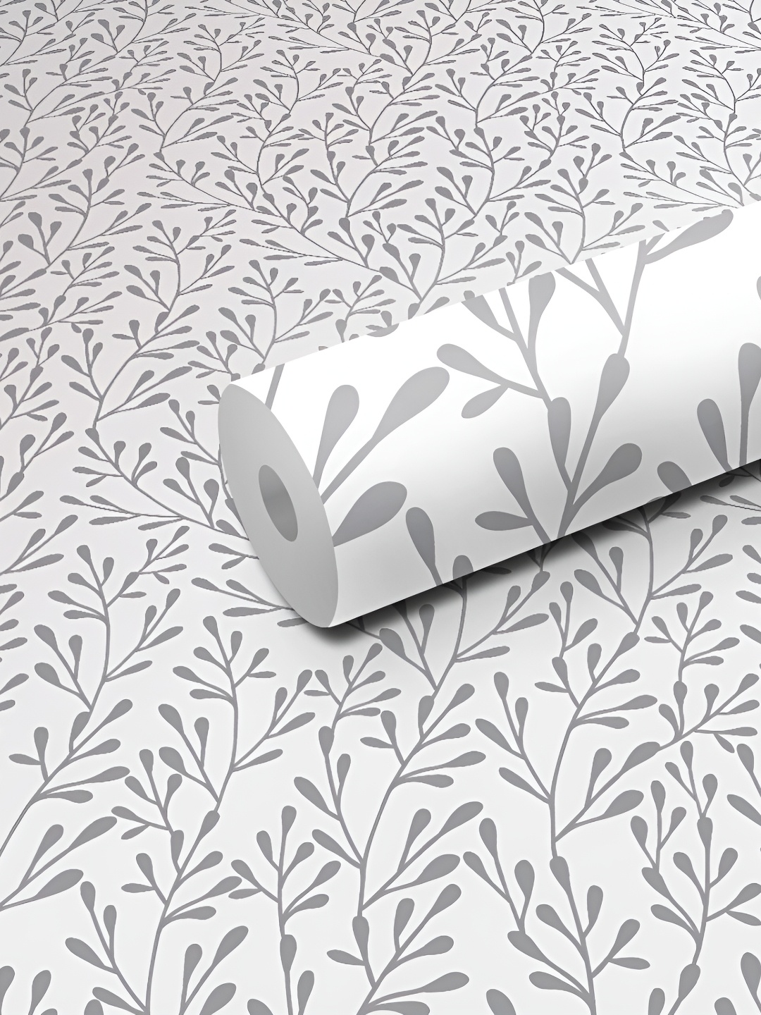 

WALLWEAR White & Grey Floral-Printed Self-Adhesive Removable Wallpaper