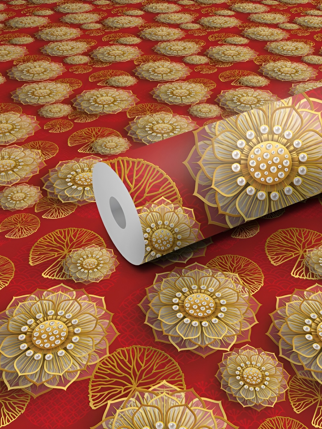 

WALLWEAR Brown & Red Printed Self Adhesive Removable Wallpaper For Wall