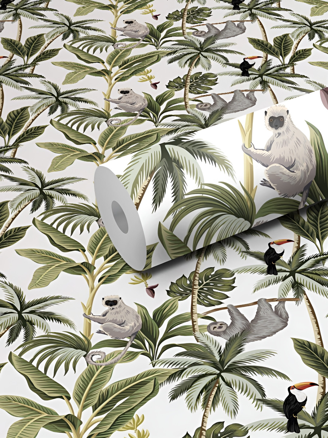 

WALLWEAR White & Green Birds and Animals Printed Wall Sticker