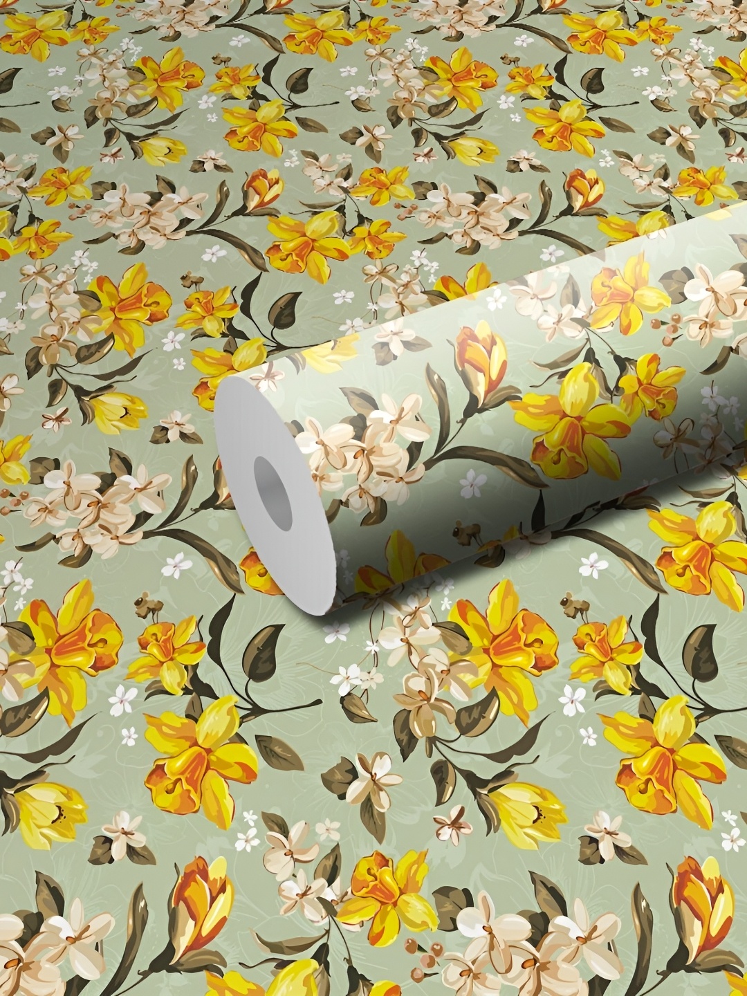 

WALLWEAR Yellow & Green Floral Self-Adhesive Wallpaper