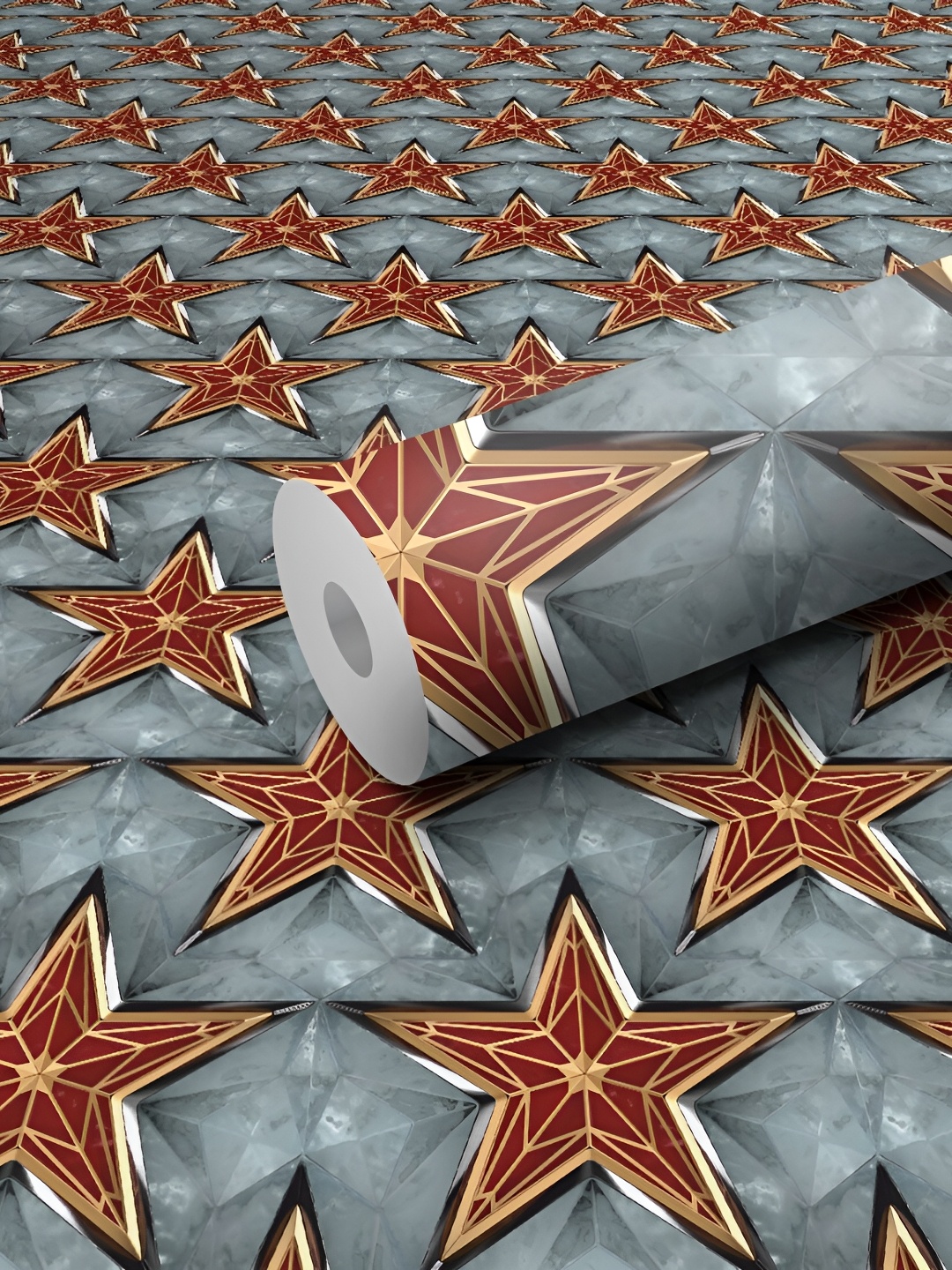 

WALLWEAR Grey & Maroon Geometric Self-Adhesive Wallpaper