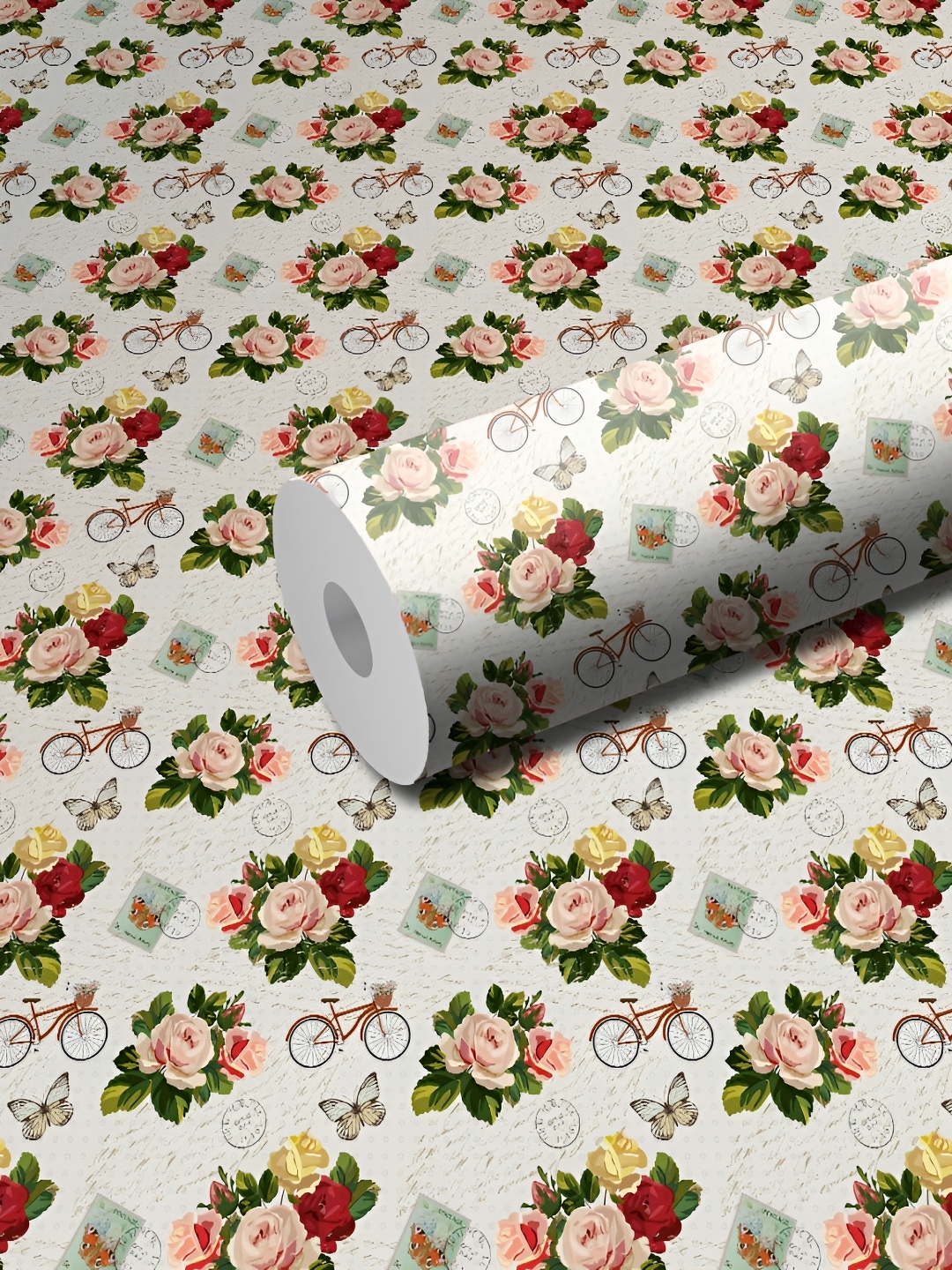 

WALLWEAR Pink & Green Floral Printed Waterproof Self-Adhesive Wallpaper, White