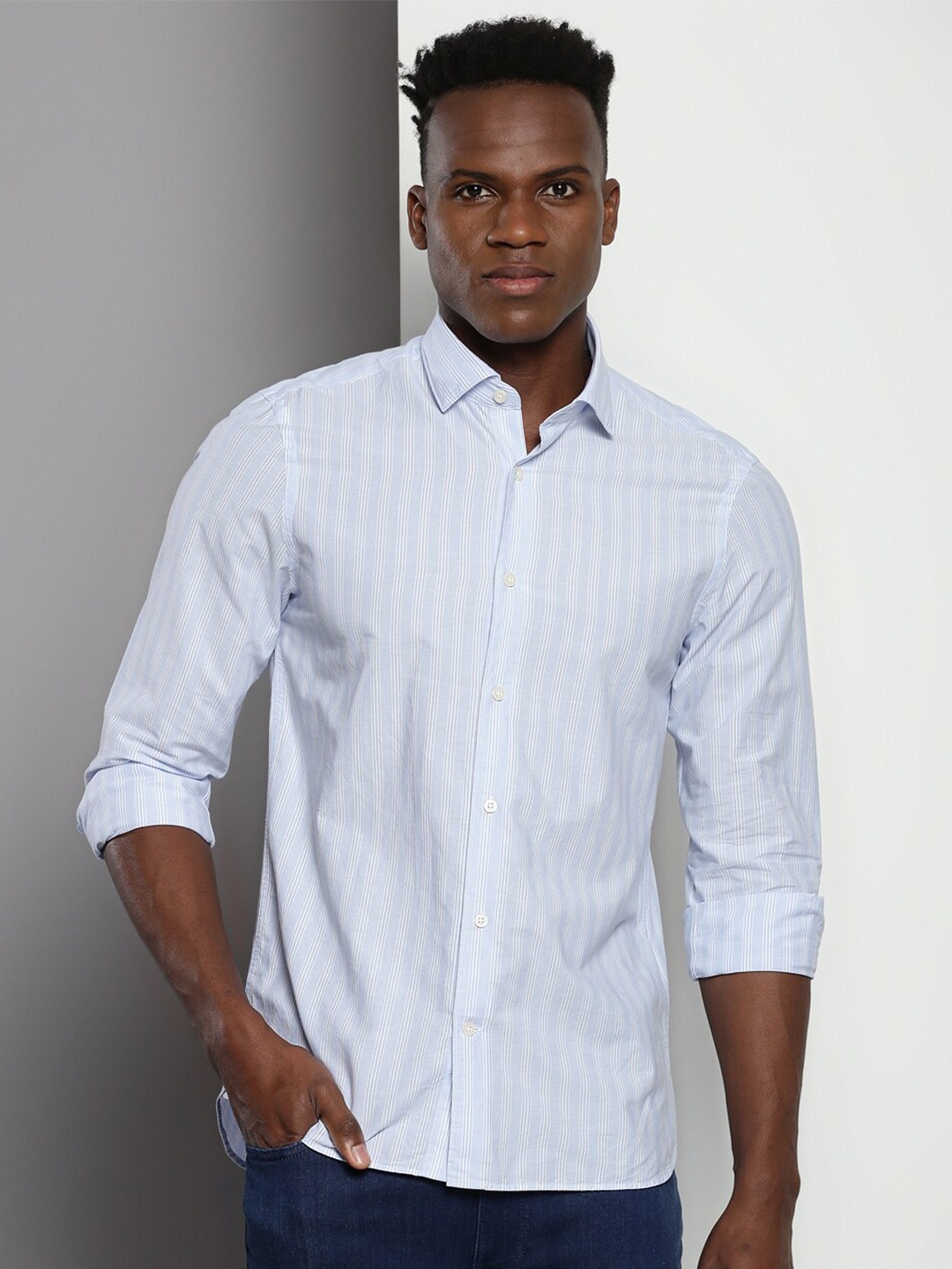 

Tommy Hilfiger Vertical Striped Pure Cotton Casual Shirt, Blue