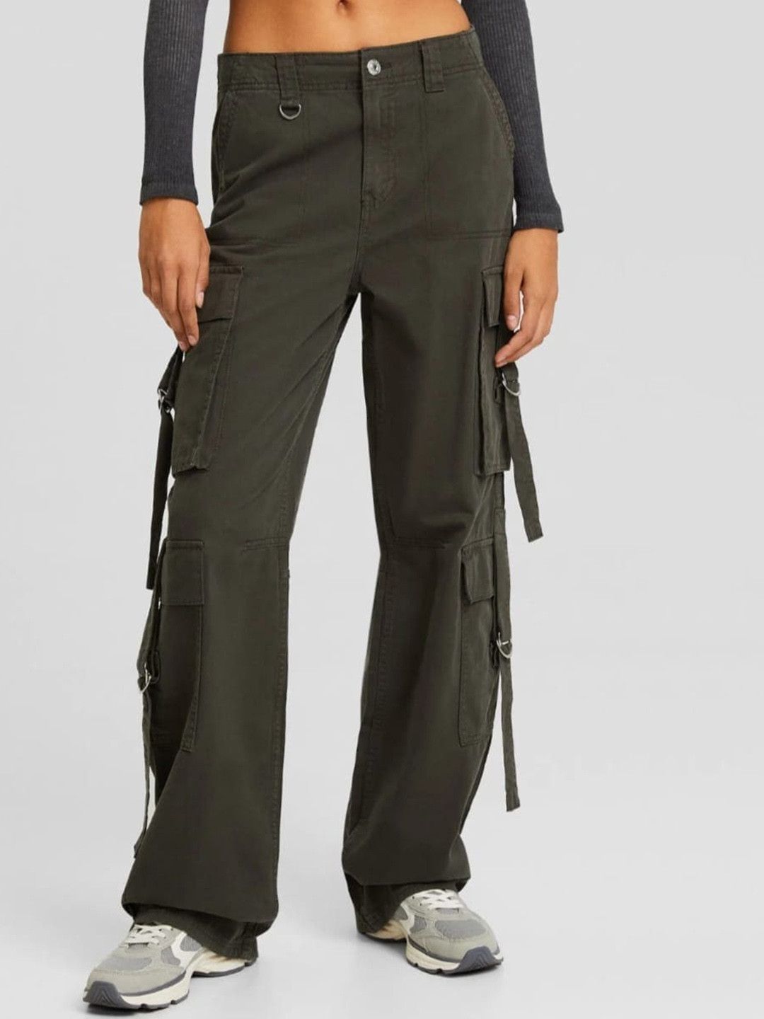 

BROADSTAR Women Smart Straight Fit High-Rise Denim Cargo, Olive