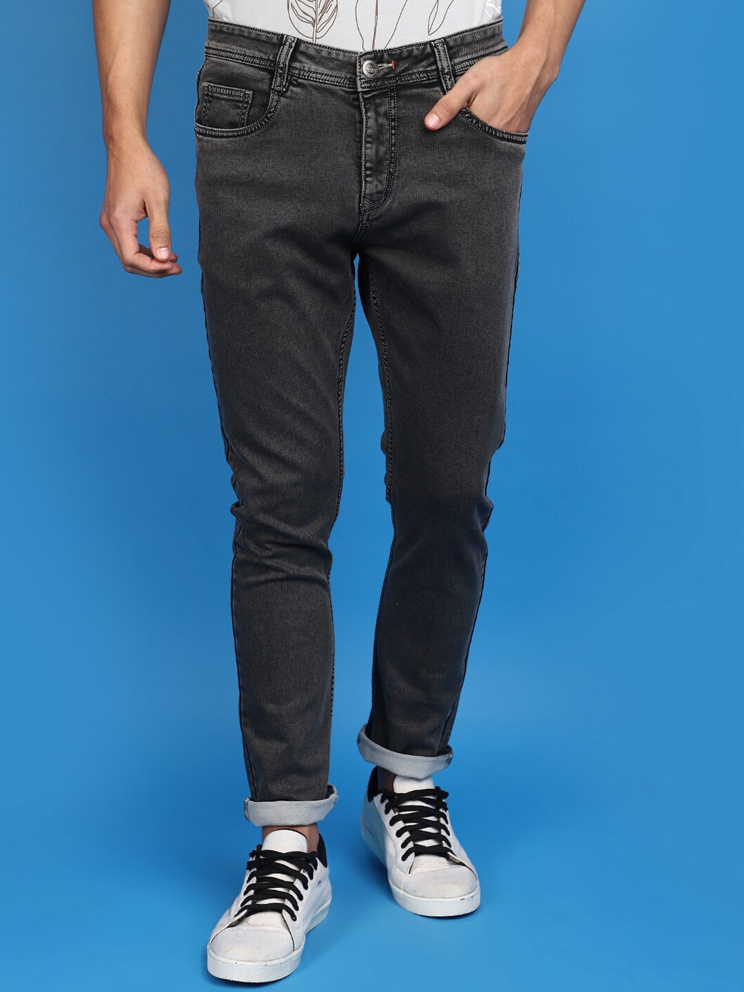 

V-Mart Men Slim Fit Clean Look Cotton Jeans, Grey