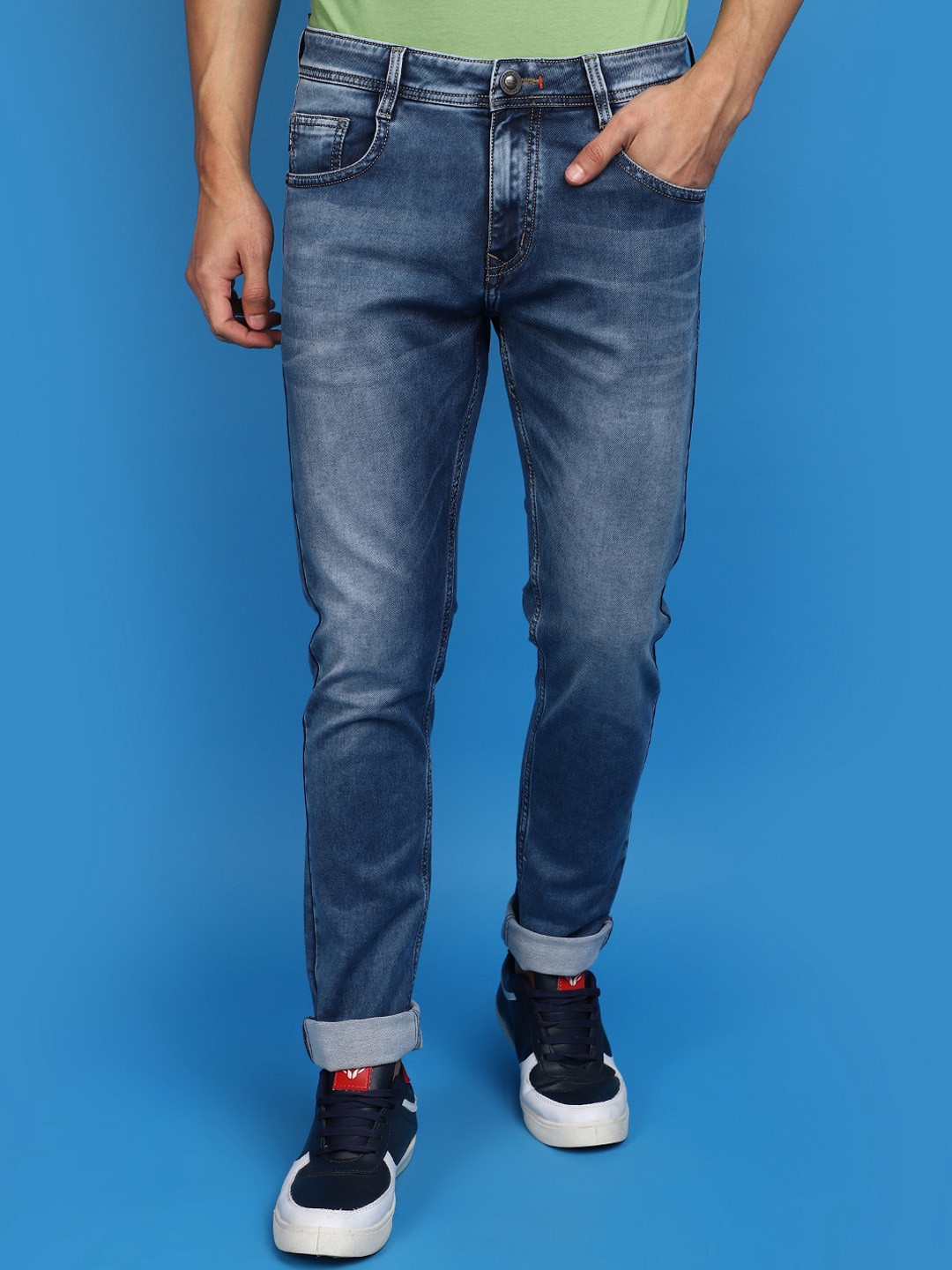 

V-Mart Men Mid-Rise Slim Fit Heavy Fade Cotton Jeans, Blue
