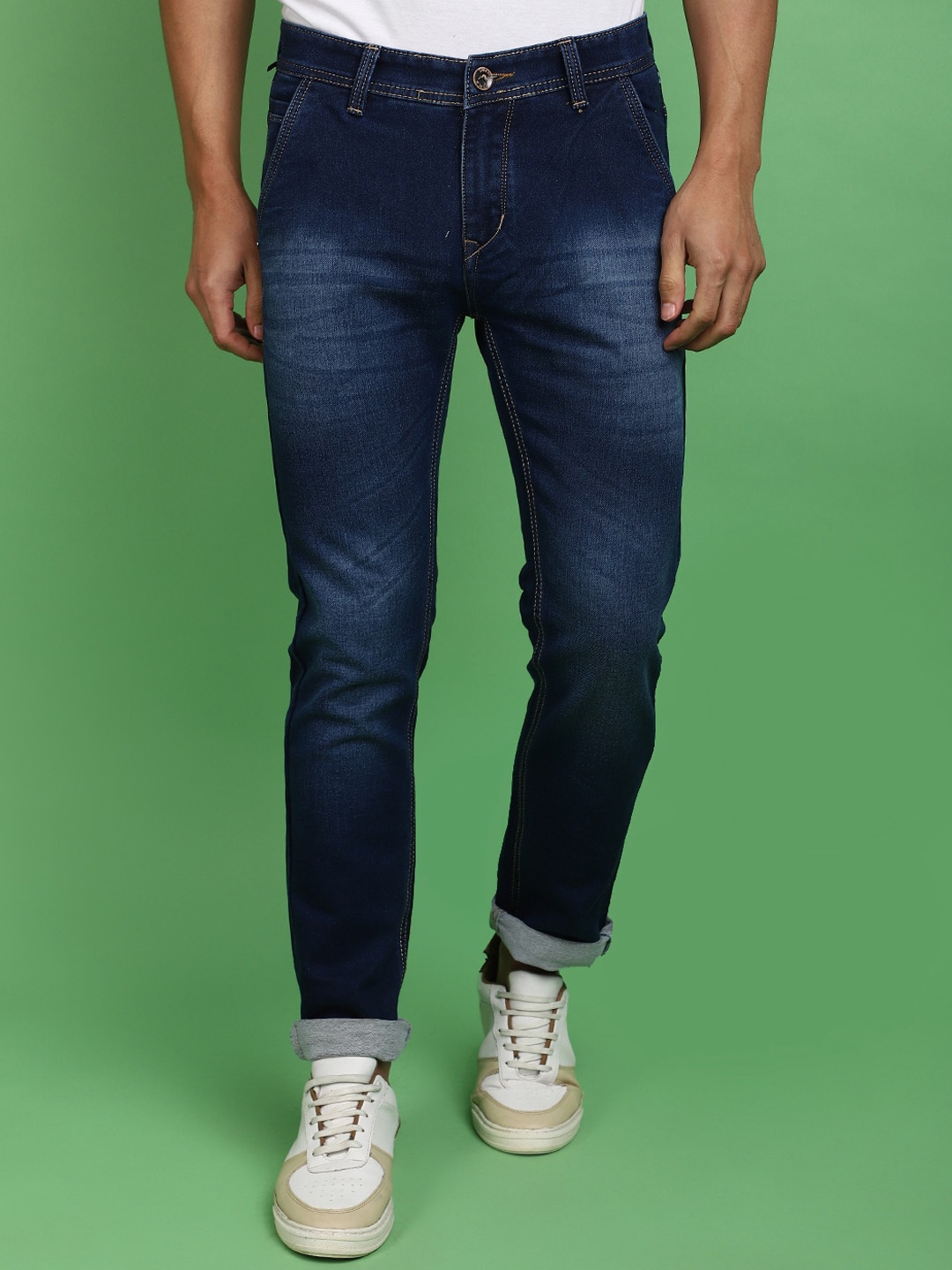 

V-Mart Men Mid-Rise Slim Fit Heavy Fade Cotton Jeans, Blue