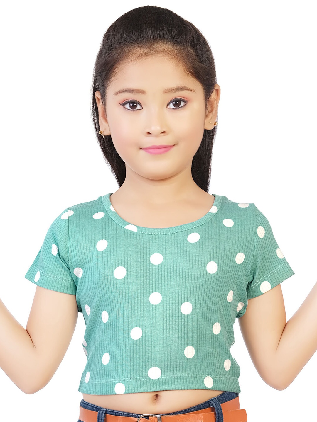 

CELEBRITY CLUB Girls Polka Dot Printed Crop Top, Blue