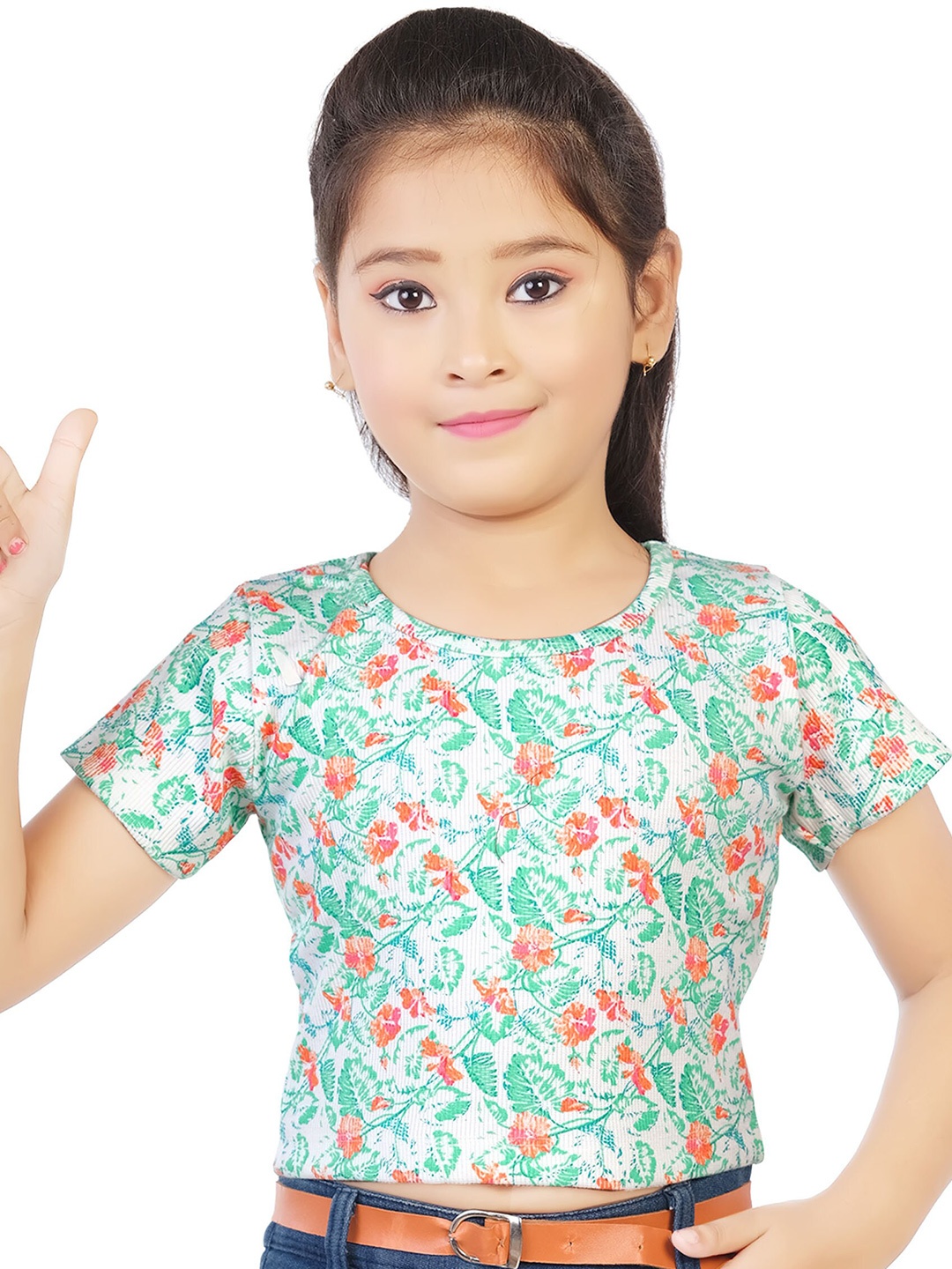 

CELEBRITY CLUB Girls Floral Printed Crop Top, White