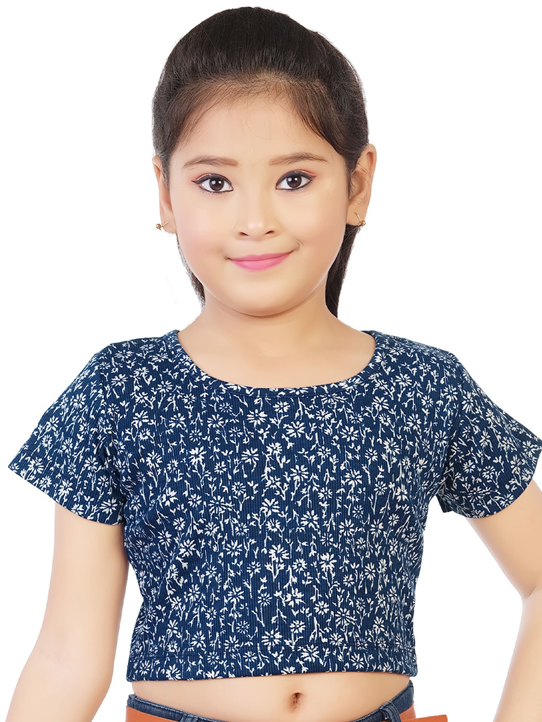 

CELEBRITY CLUB Girls Floral Printed Crop Top, Navy blue