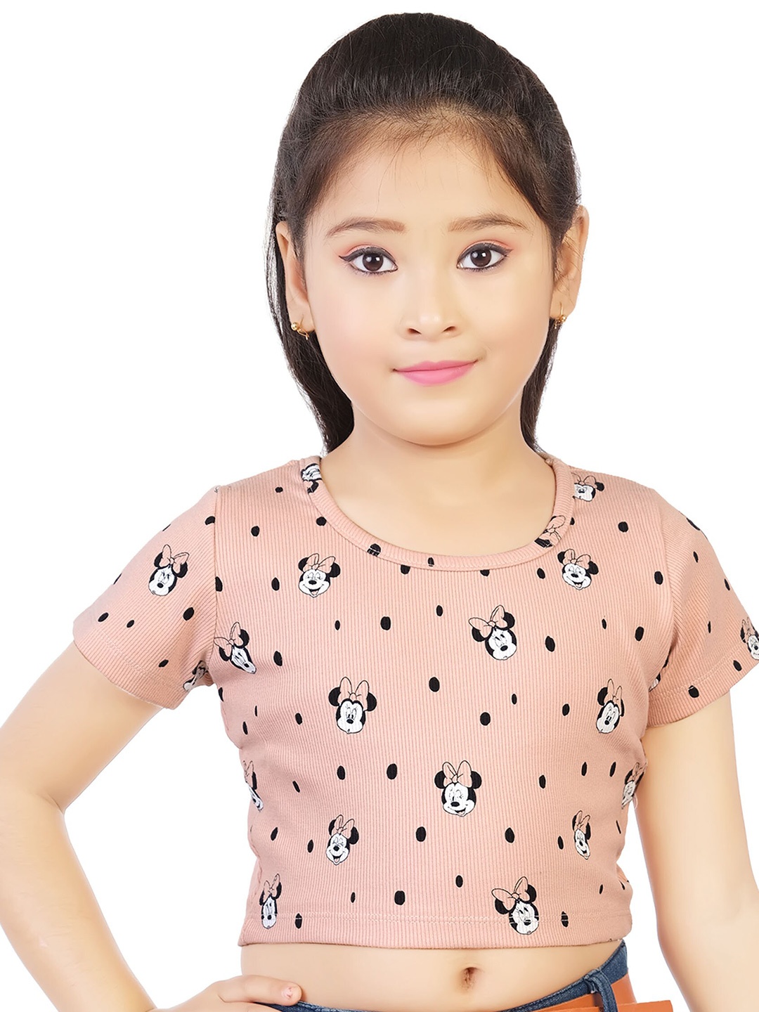 

CELEBRITY CLUB Girls Minnie Mouse Printed Crop Top, Peach