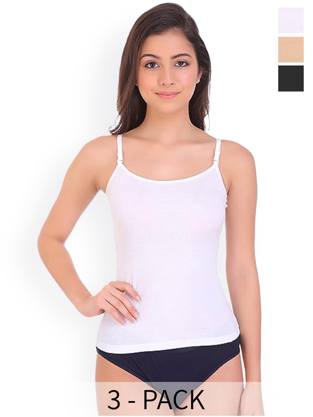 

CoolTees4U Pack Of 3 Shoulder Straps Pure Cotton Camisoles, White