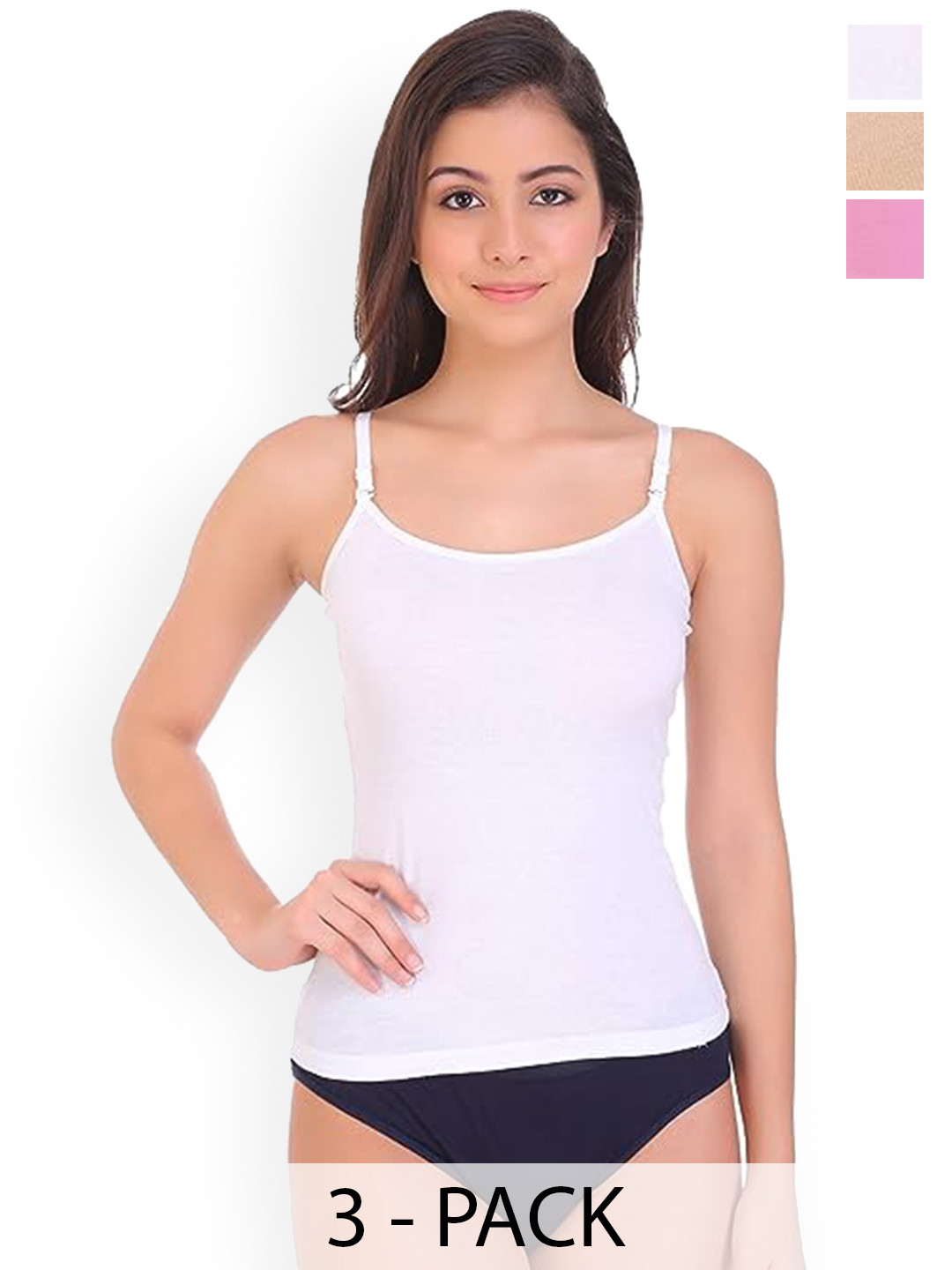 

CoolTees4U Pack Of 3 Shoulder Straps Pure Cotton Camisoles, White