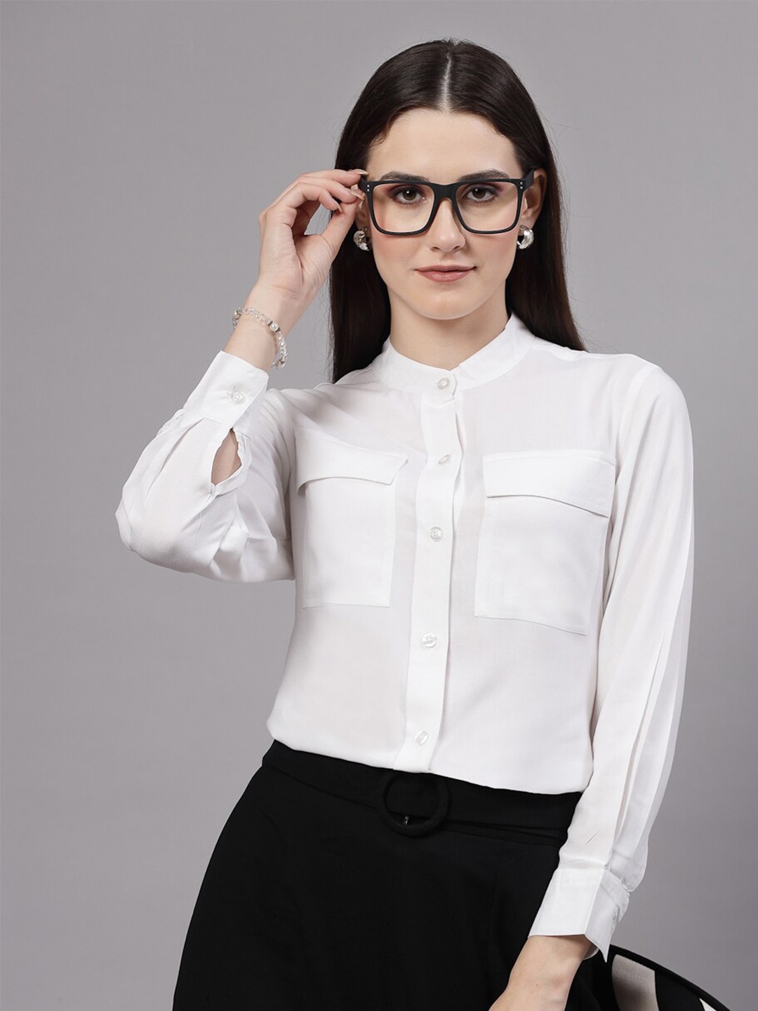 

Style Quotient White Relaxed Band Collar Casual Shirt