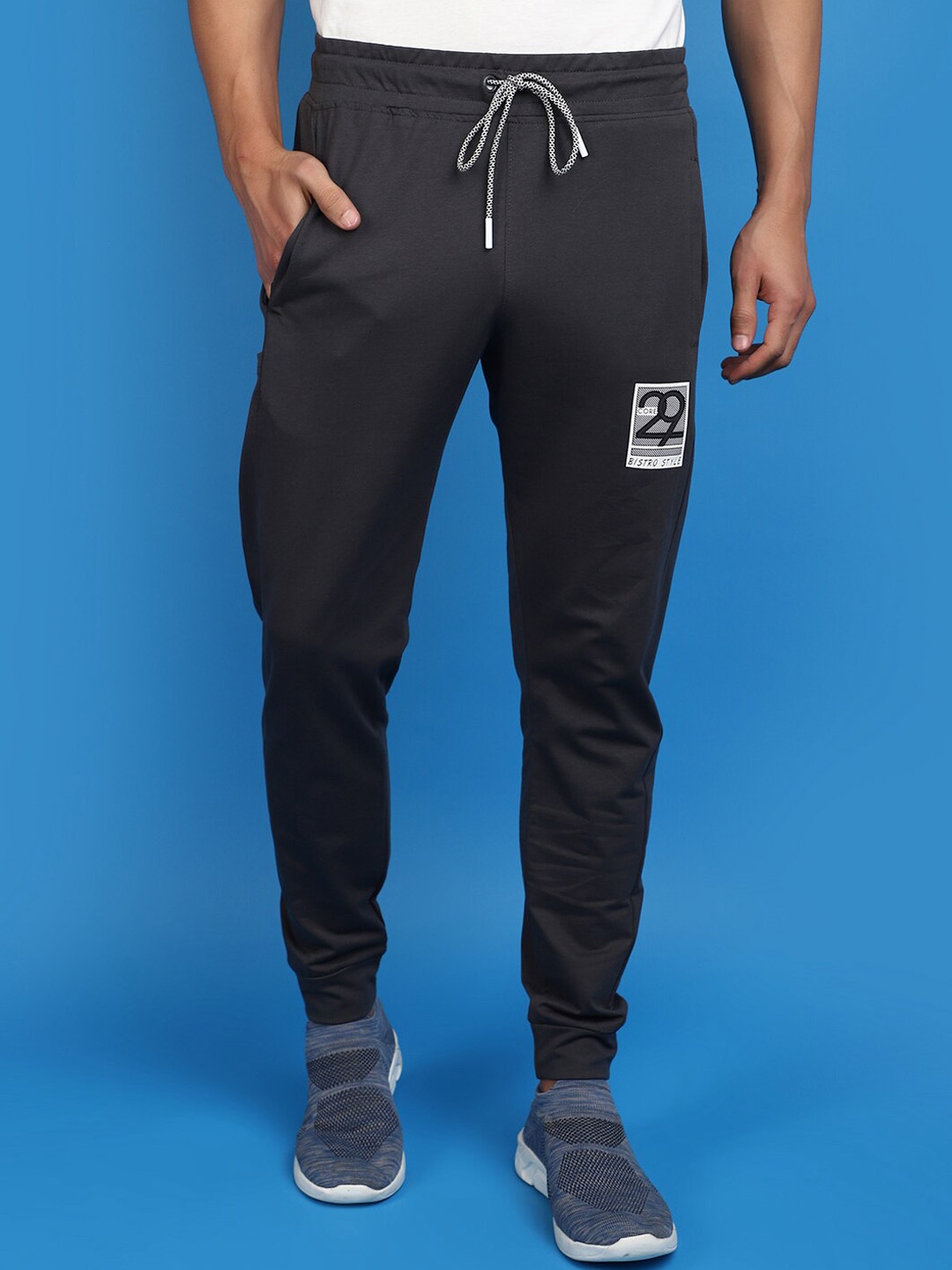 

V-Mart Men Mid-Rise Terry Cotton Joggers, Charcoal