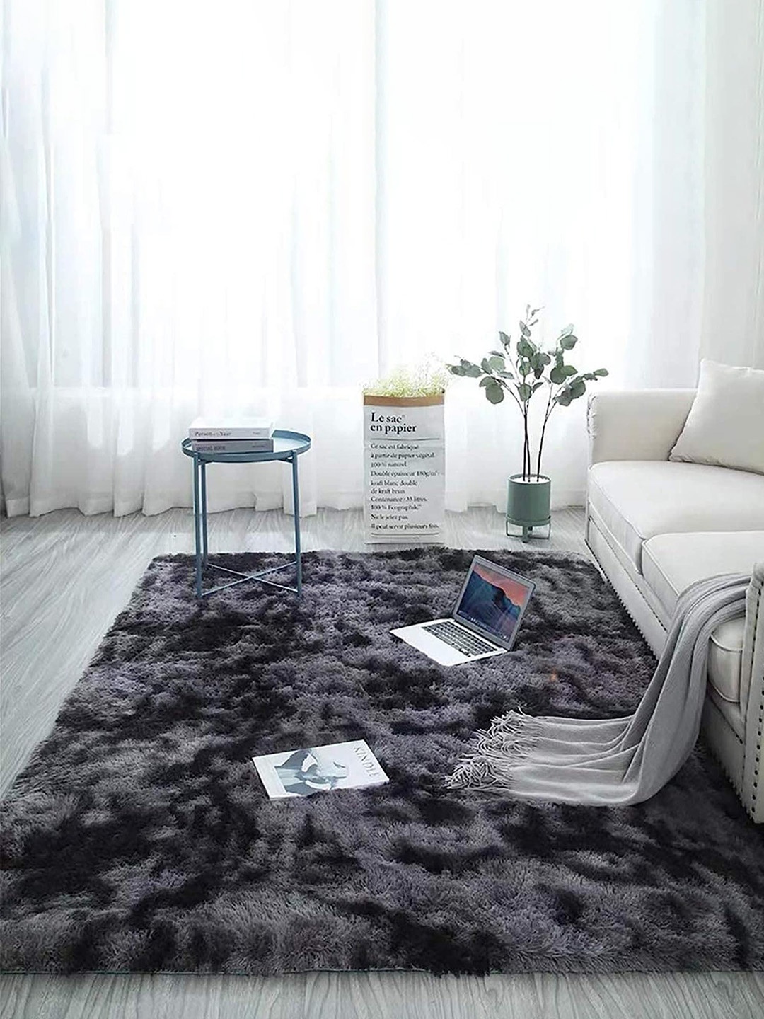 

IMRA CARPET Grey Melange Woolen Abstract Anti Skid Shaggy Carpets