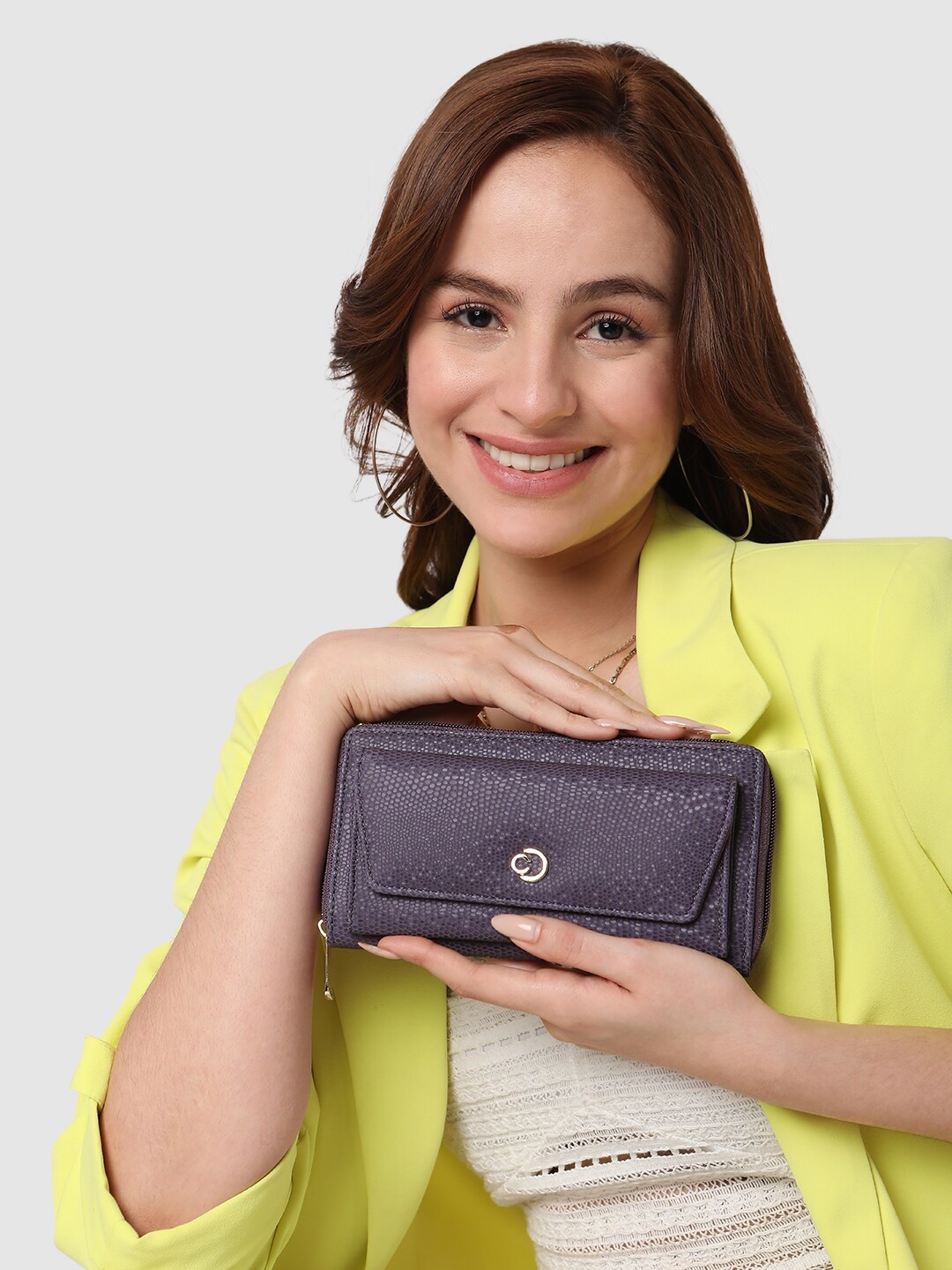 

Caprese Women Textured Zip Around Wallet, Purple