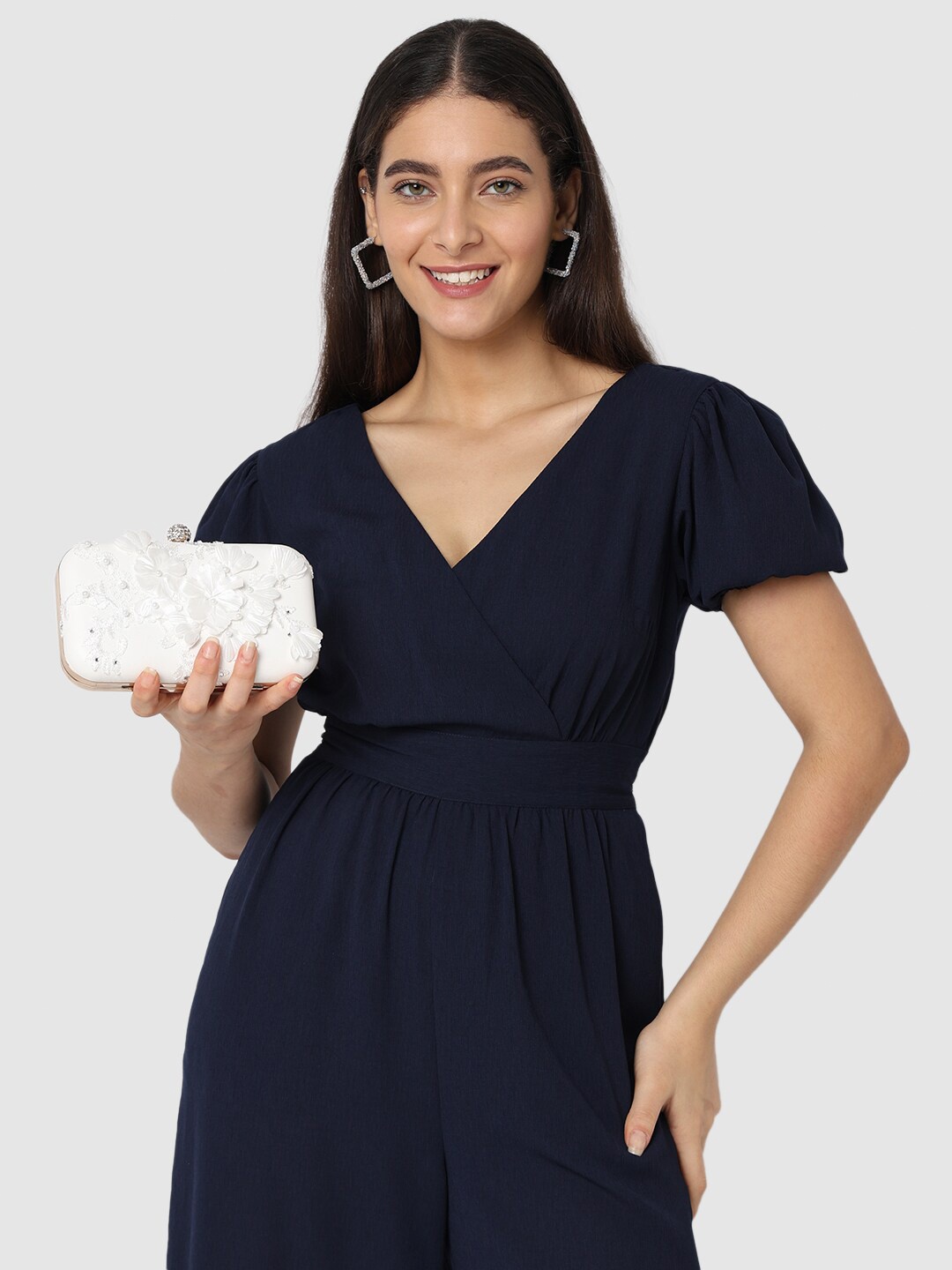 

Caprese Embellished Box Clutch, White