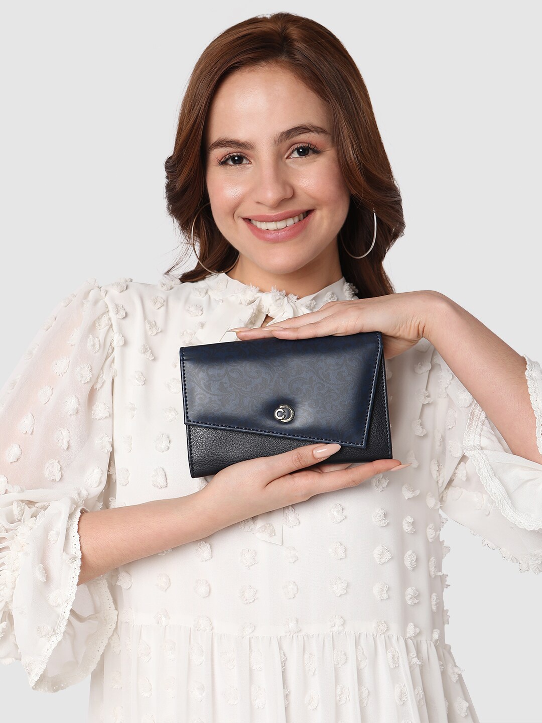 

Caprese Women Textured Zip Around Wallet, Navy blue