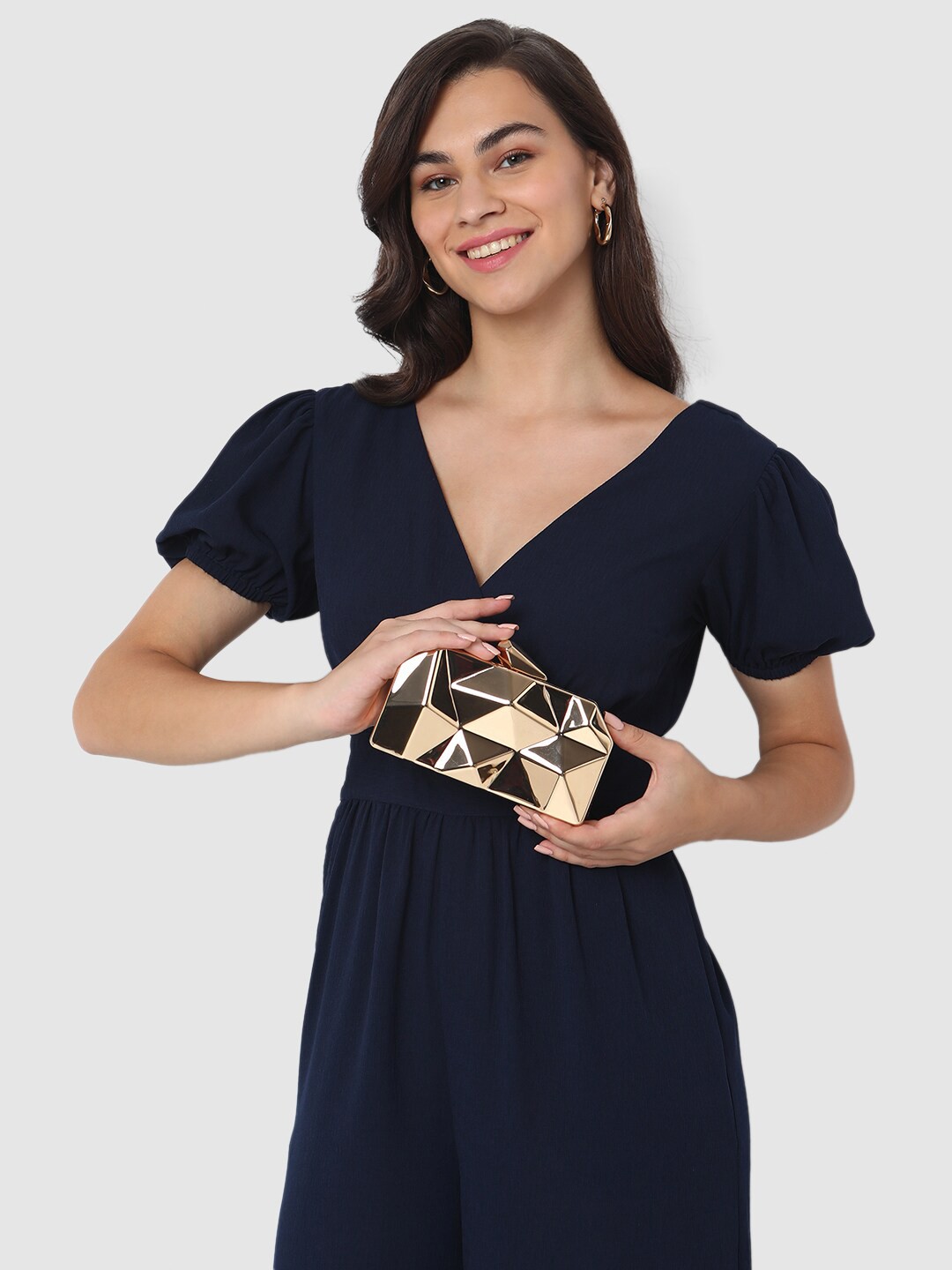 

Caprese Textured Box Clutch, Gold
