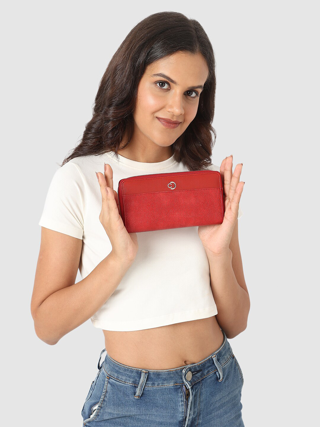 

Caprese Women Textured PU Zip Around Wallet, Red