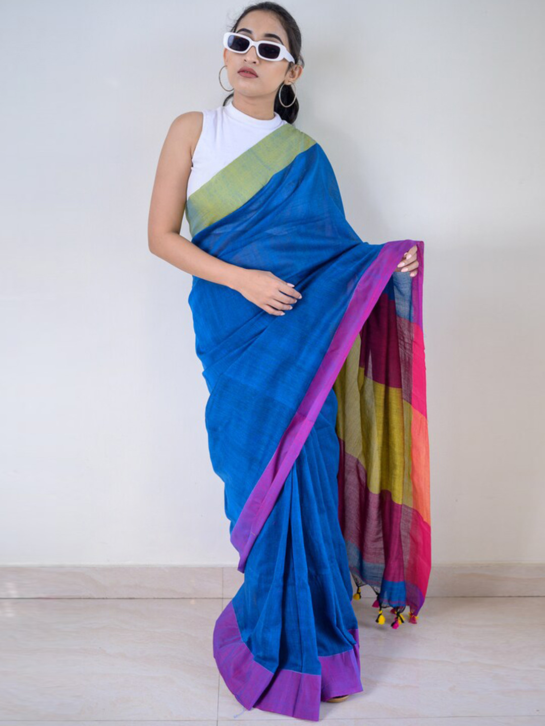 

RODDUR Pure Cotton Saree, Blue