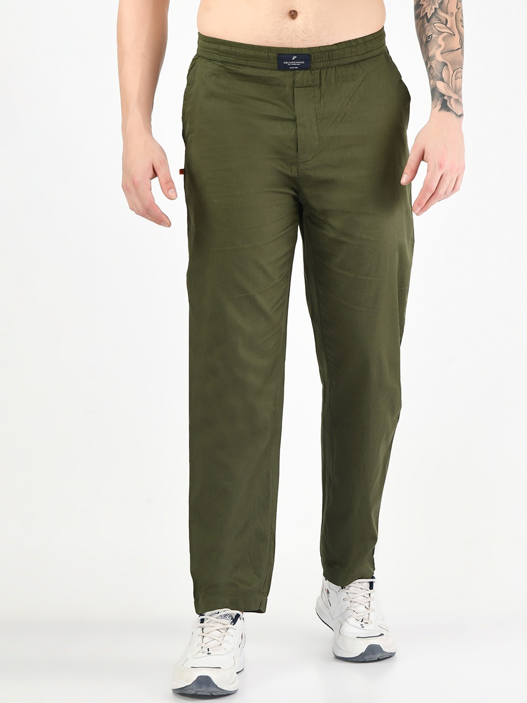

SQUIREHOOD Men Mid-Rise Cotton Twill Track Pant, Olive