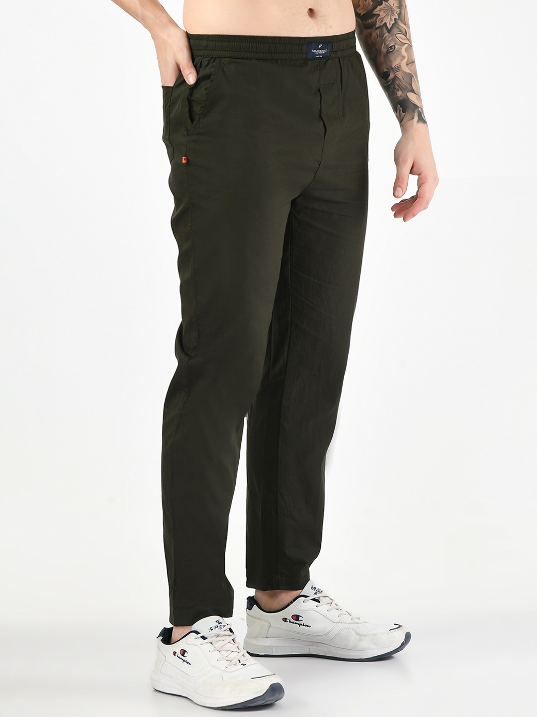 

SQUIREHOOD Men Mid-Rise Cotton Twill Track Pant, Green