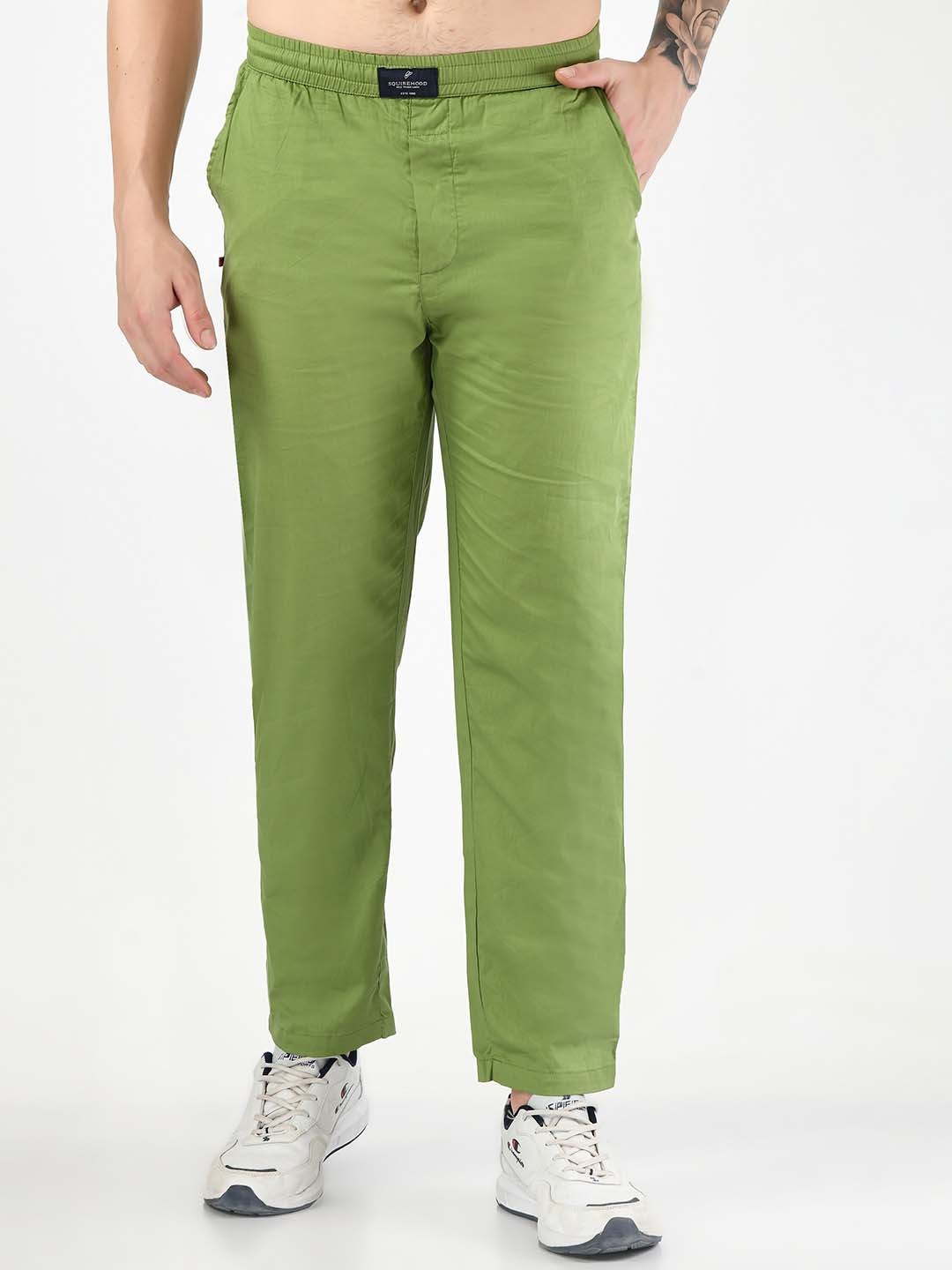 

SQUIREHOOD Men Mid-Rise Cotton Twill Track Pant, Green