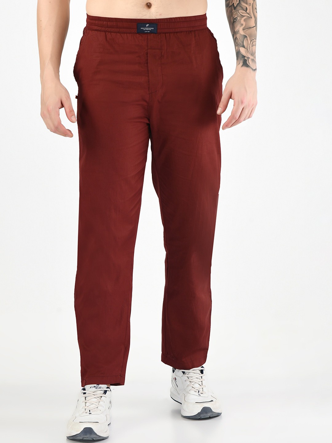 

SQUIREHOOD Men Mid-Rise Cotton Twill Sports Track Pant, Maroon