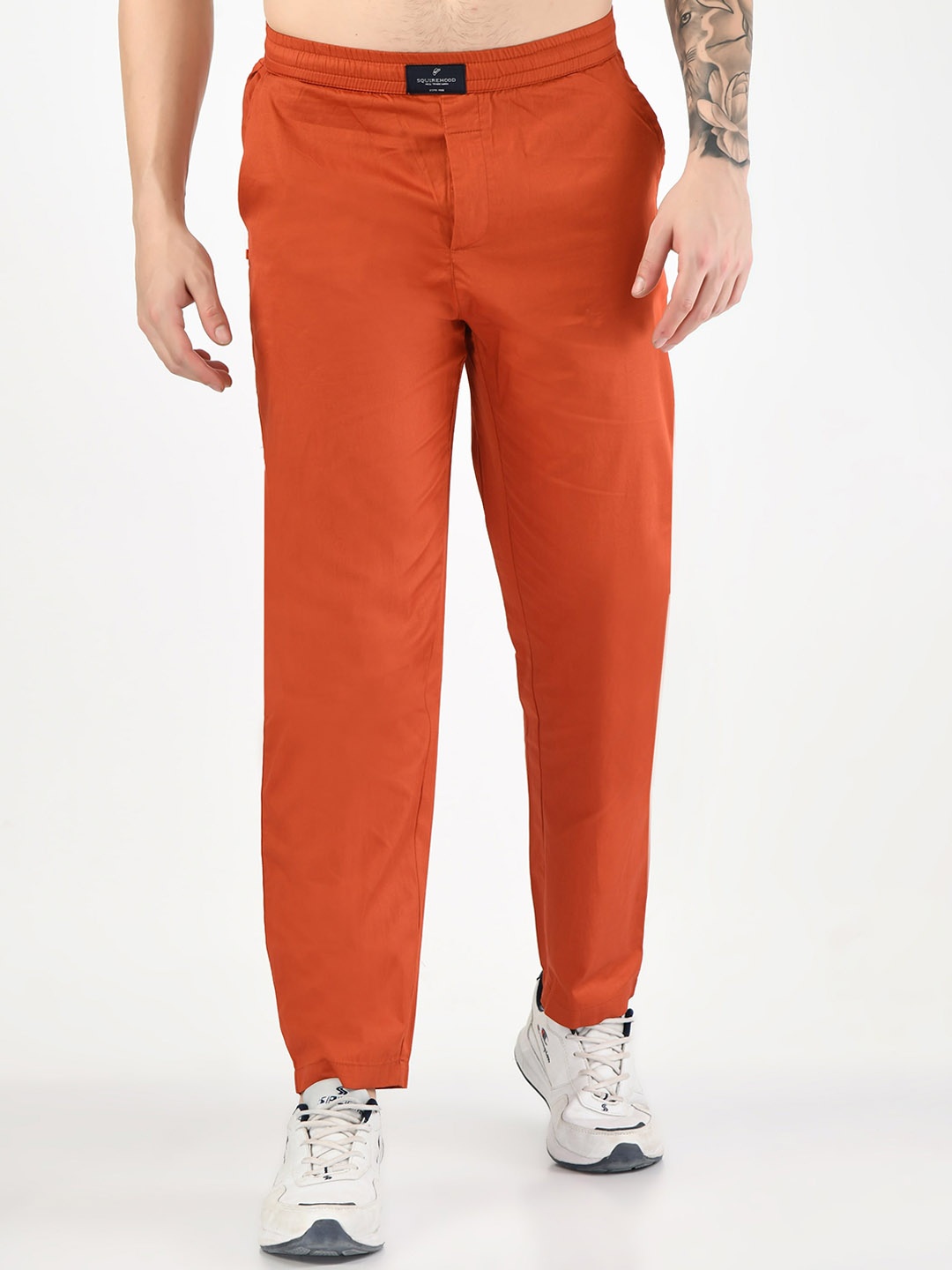 

SQUIREHOOD Men Relaxed-Fit Mid-Rise Cotton Twill Sports Track Pant, Orange