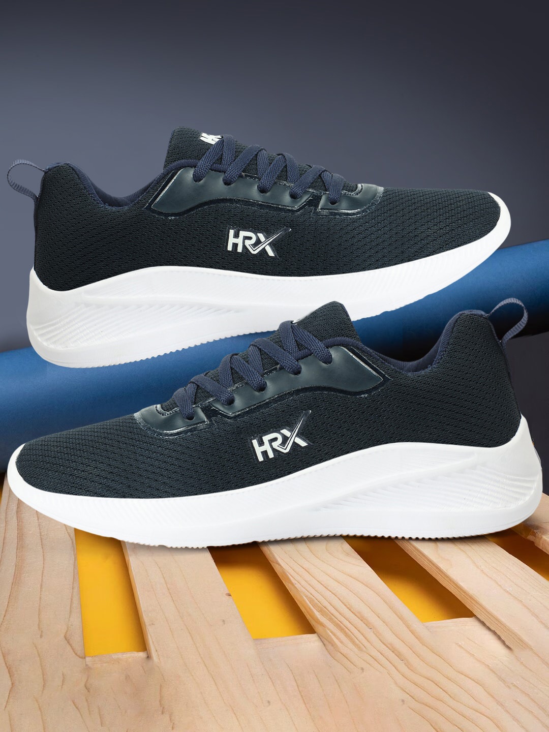 

HRX by Hrithik Roshan Men Textured Lace Up Lightweight Mesh Sneakers, Navy blue