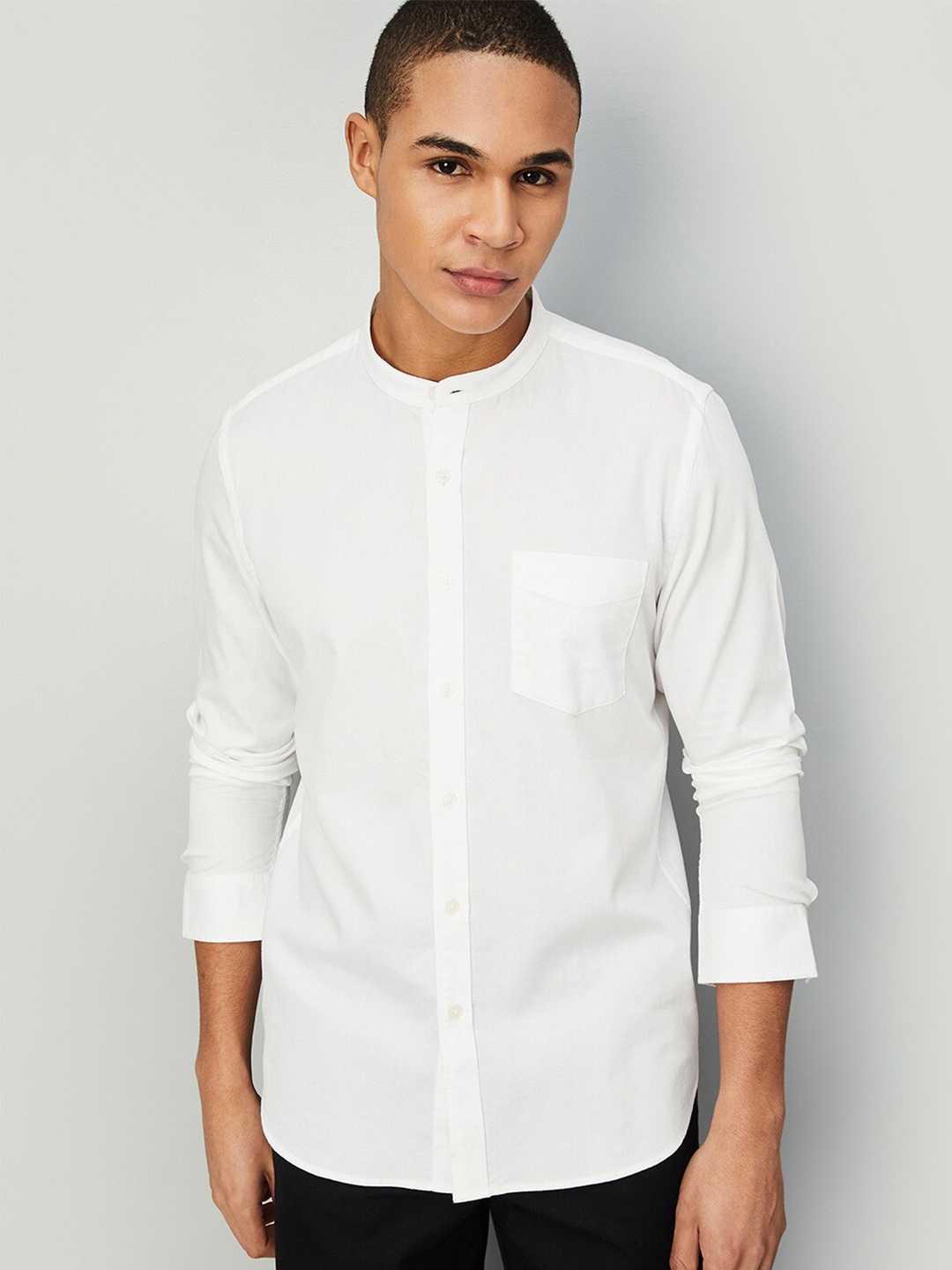 

max Band Collar Pure Cotton Casual Shirt, White