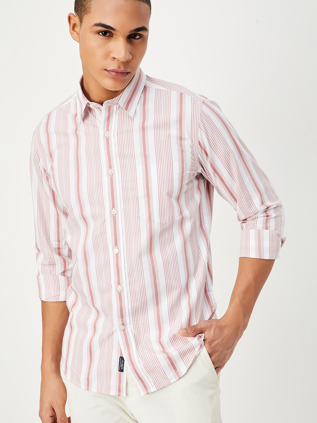 

max Vertical Striped Pure Cotton Casual Shirt, Peach