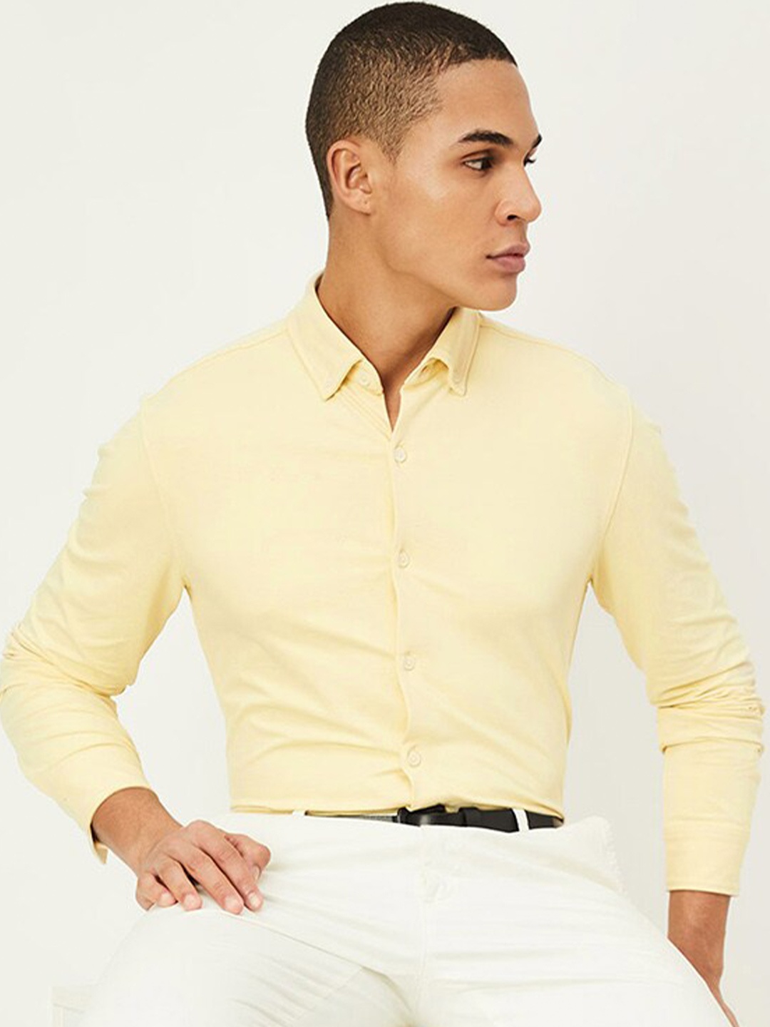 

max Textured Pure Cotton Casual Shirt, Yellow